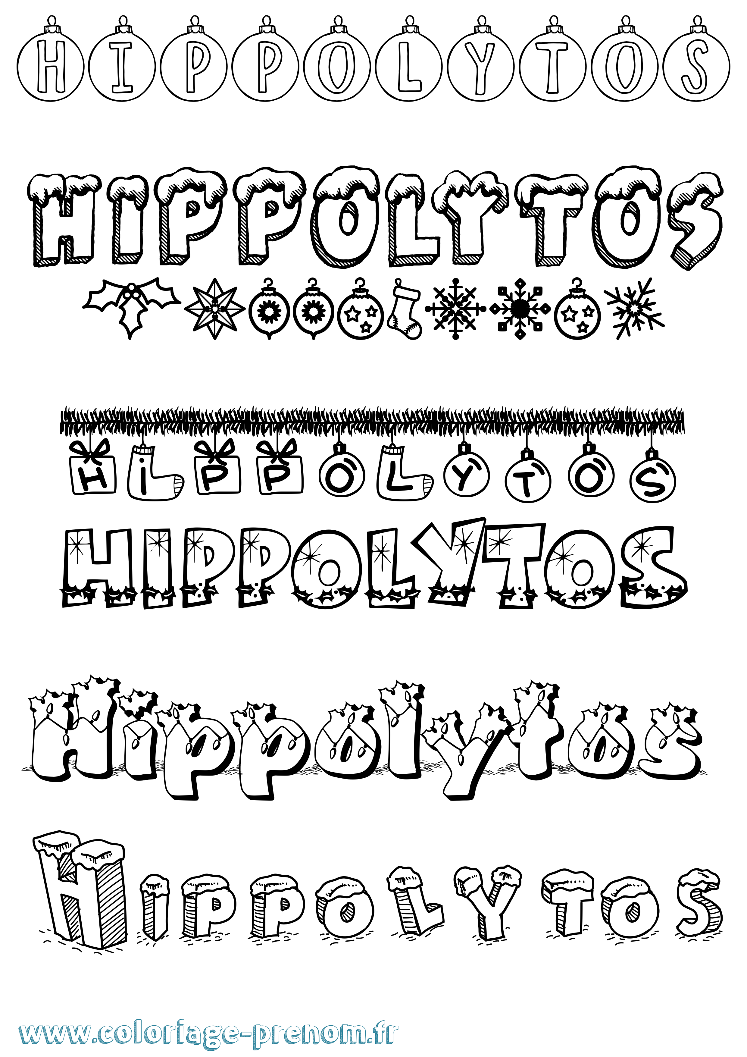 Coloriage Hippolytos Noël Coloriage prénom Hippolytos Noël