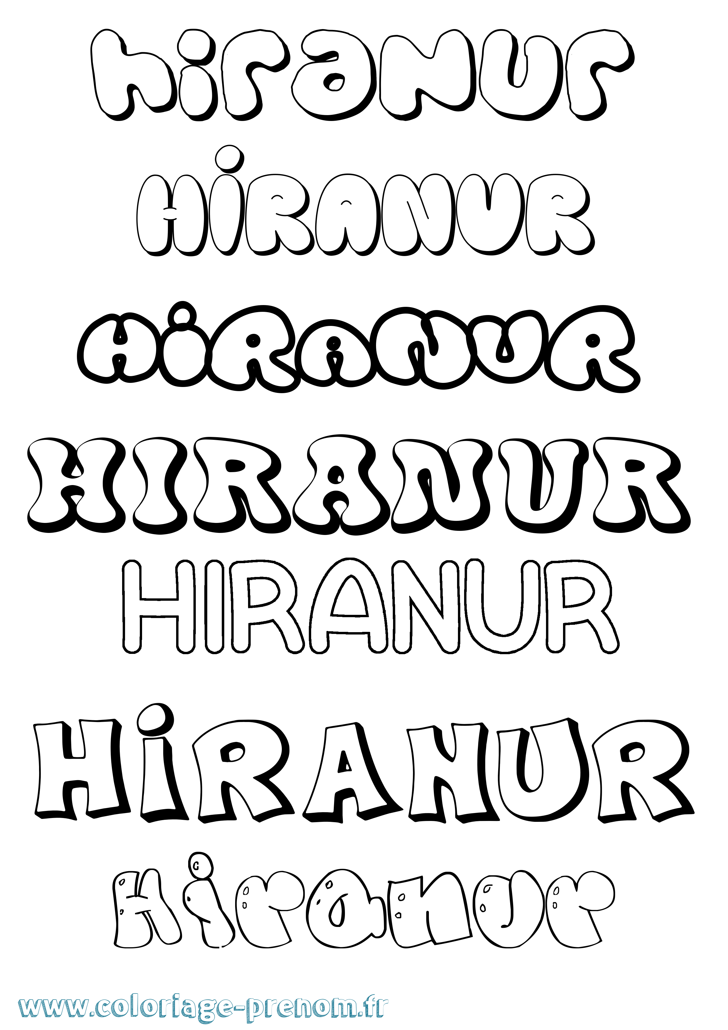 Coloriage prénom Hiranur Bubble