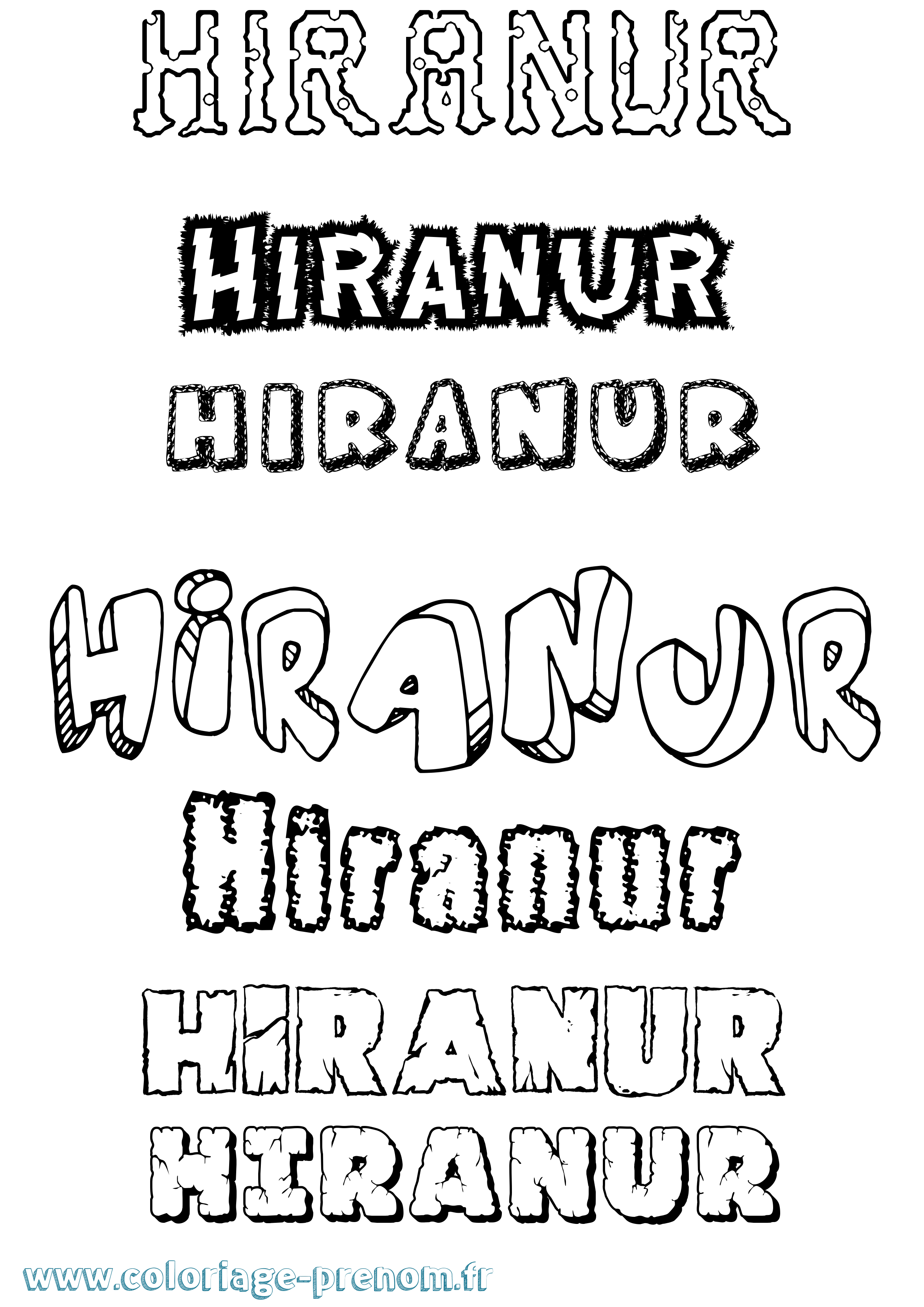 Coloriage prénom Hiranur Destructuré
