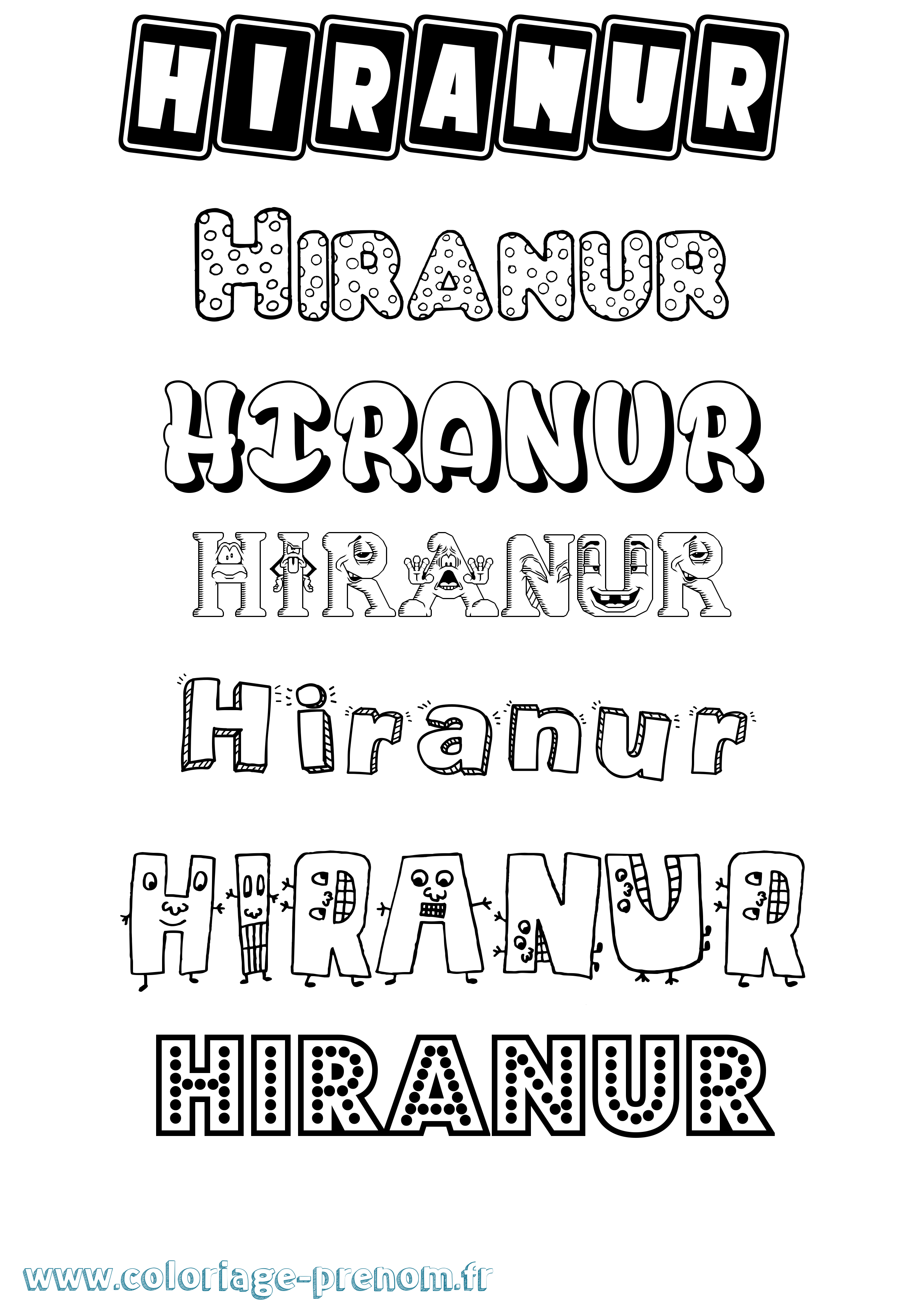 Coloriage prénom Hiranur Fun