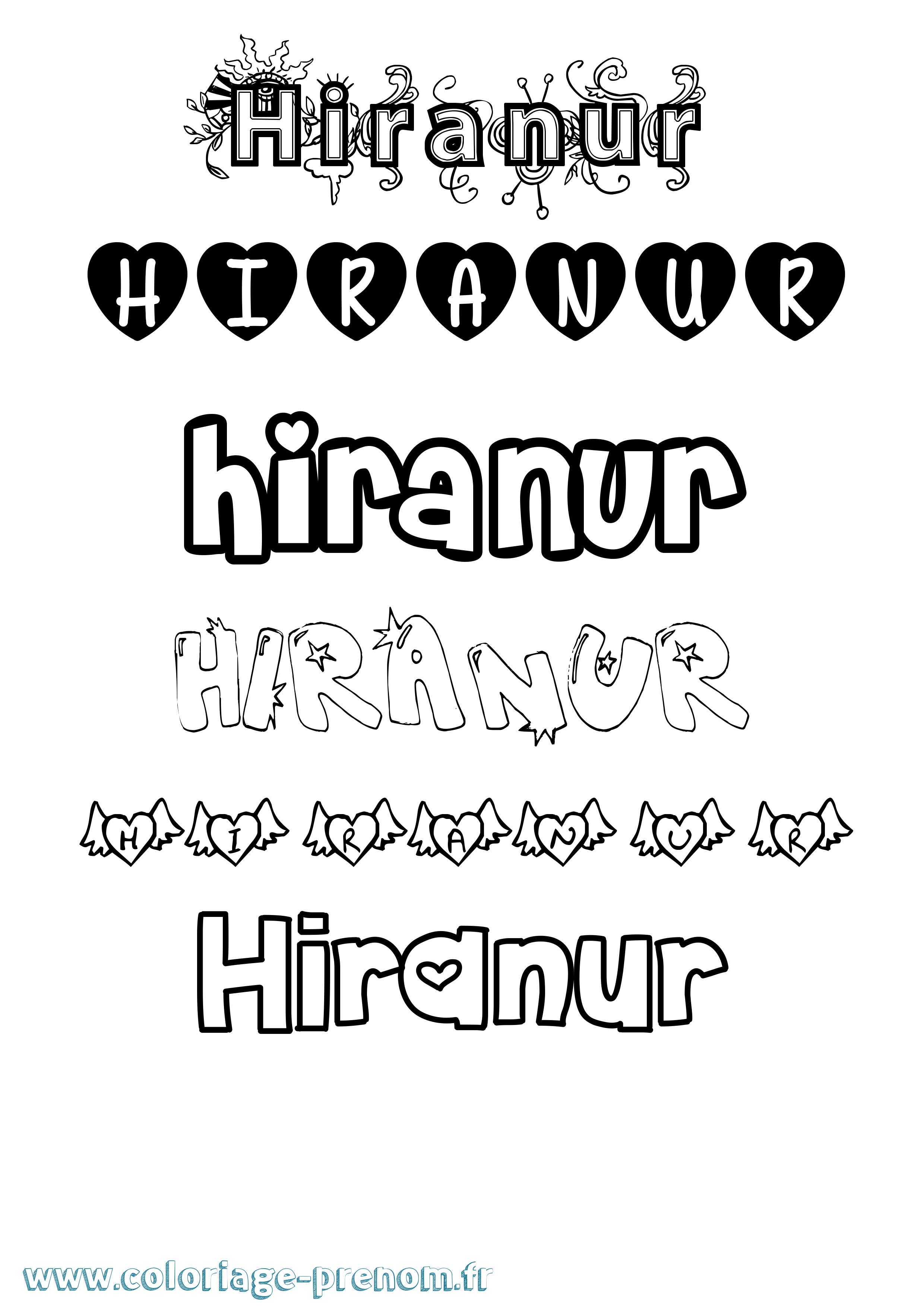 Coloriage prénom Hiranur Girly
