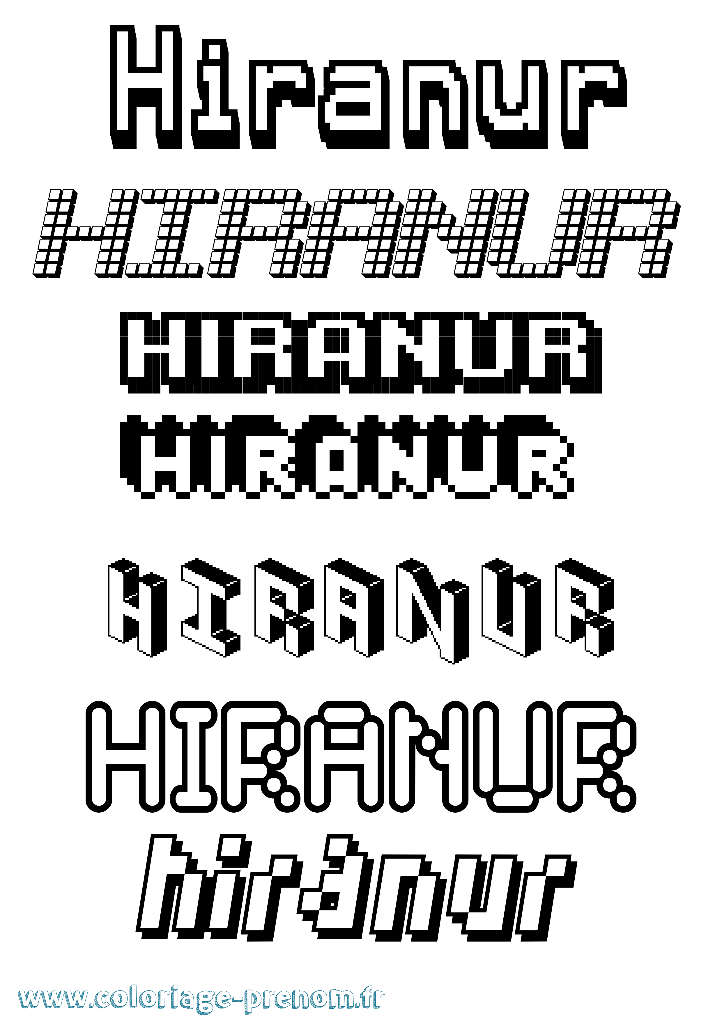 Coloriage prénom Hiranur Pixel
