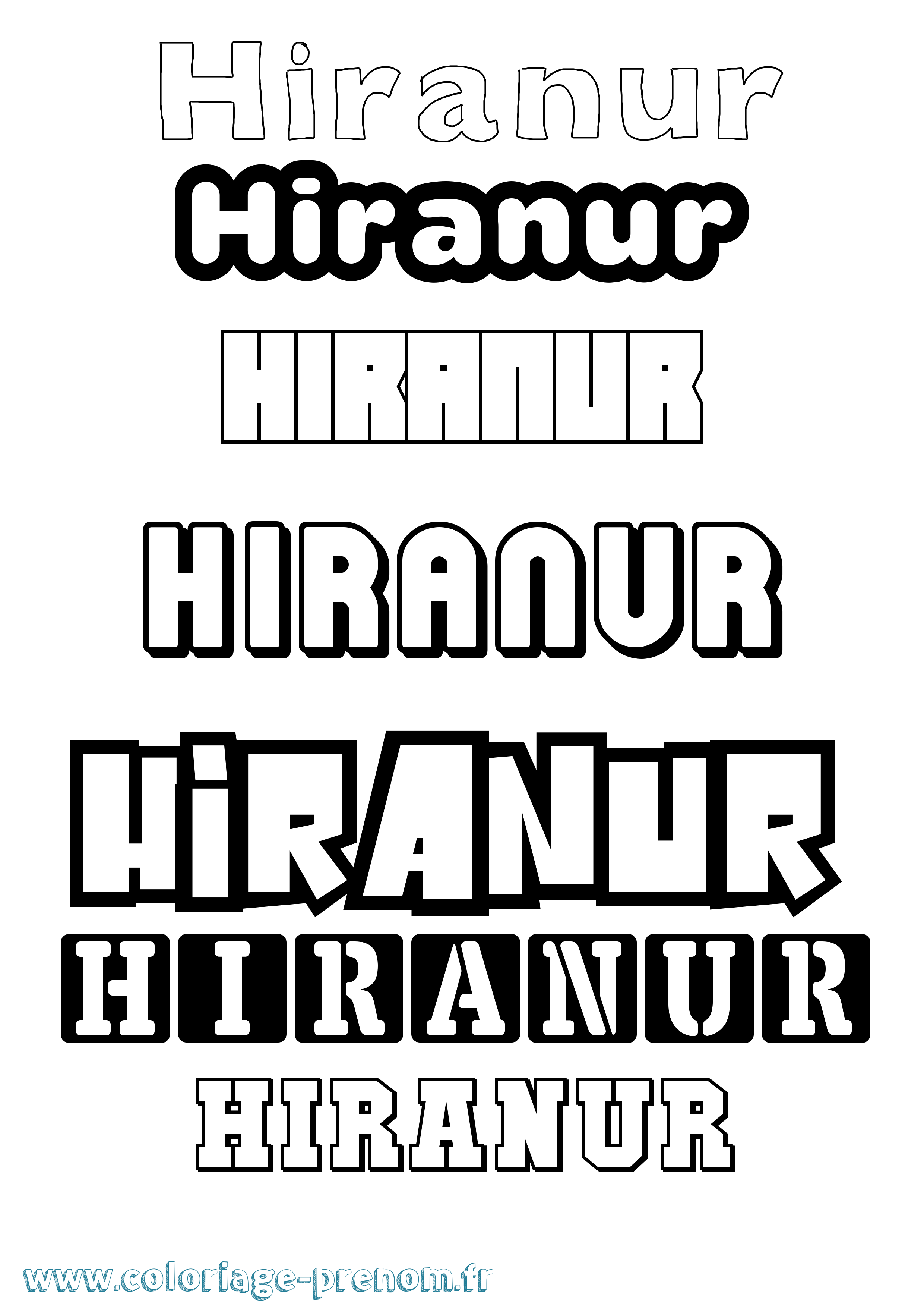 Coloriage prénom Hiranur Simple