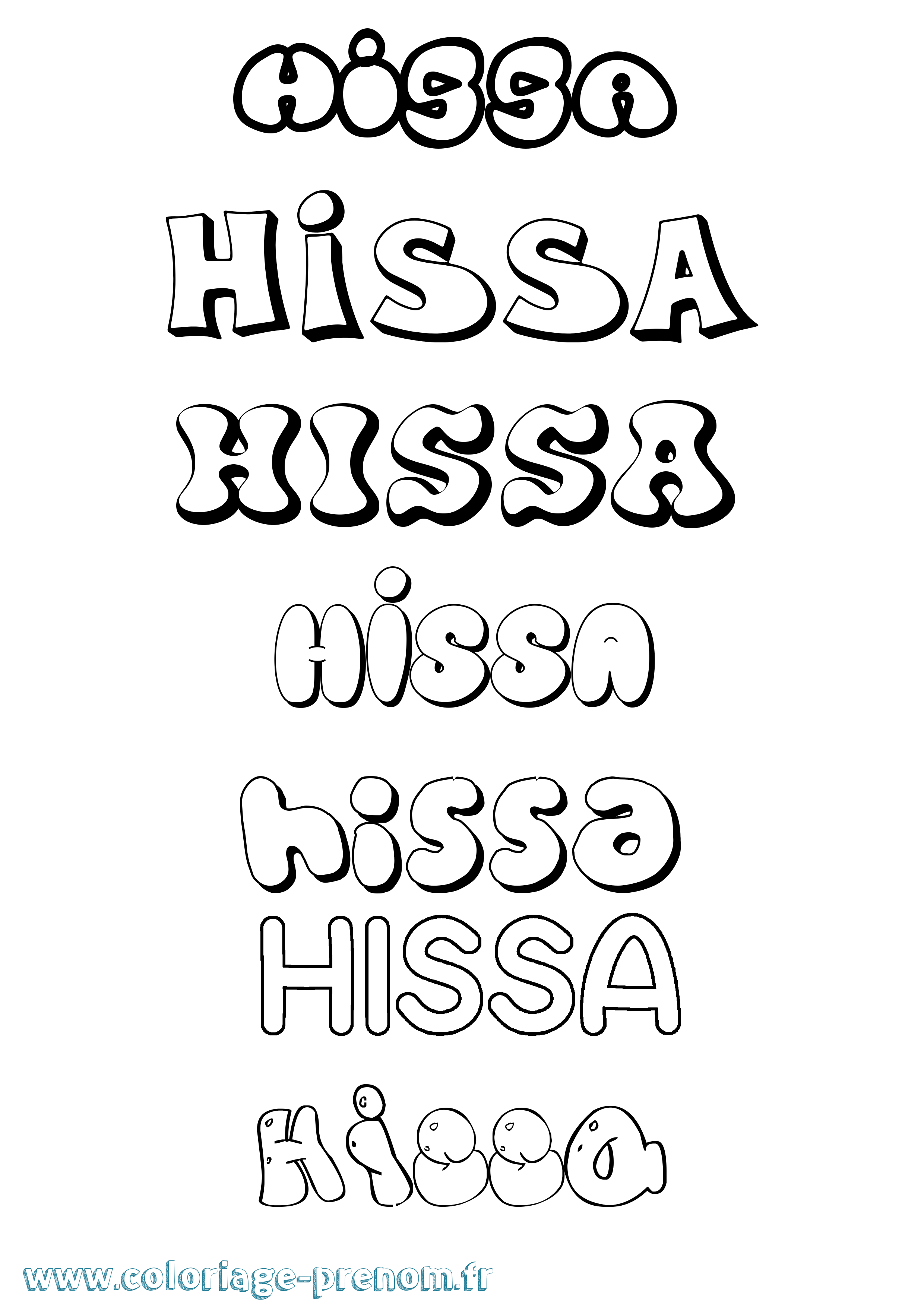 Coloriage prénom Hissa Bubble