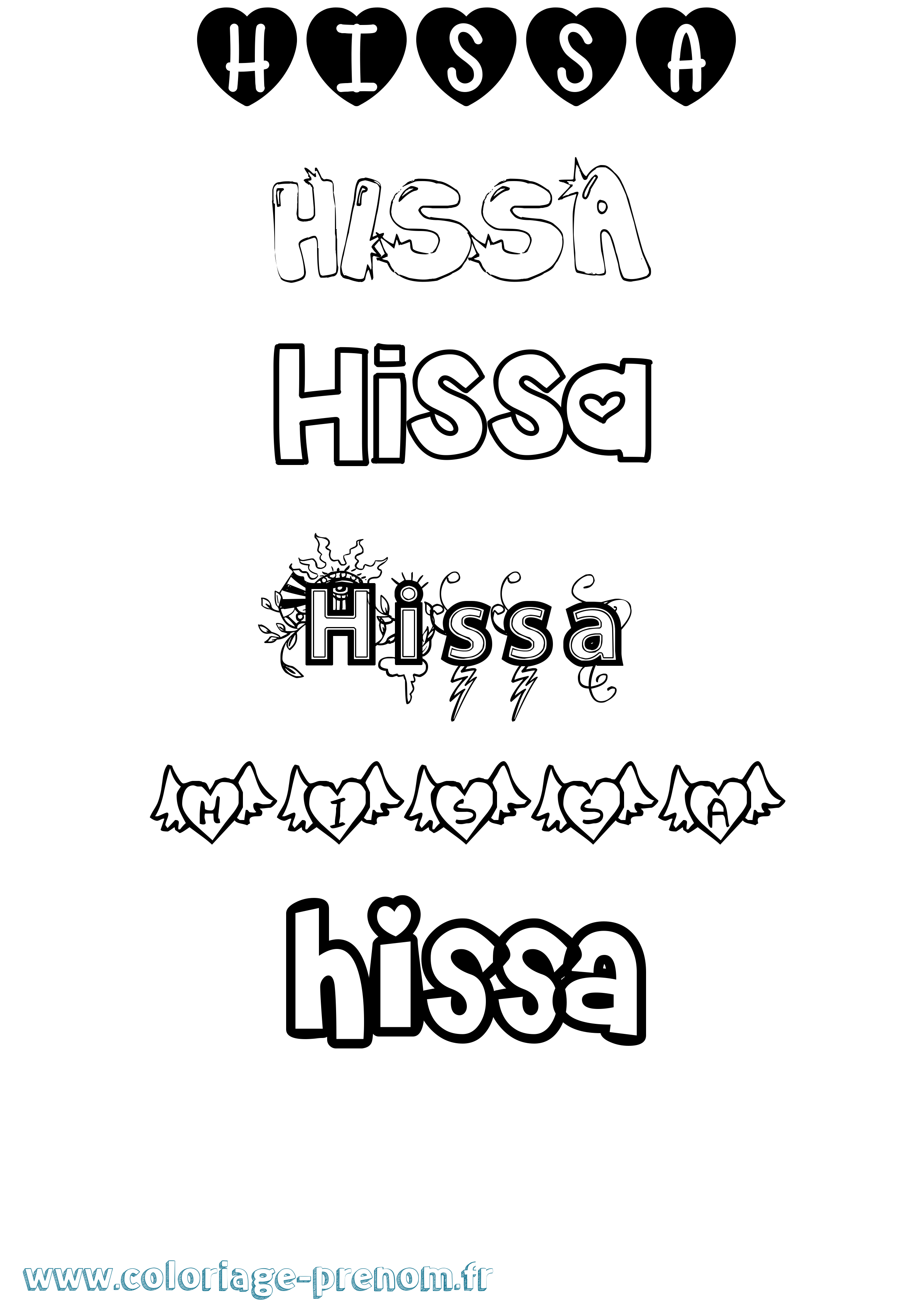 Coloriage prénom Hissa Girly