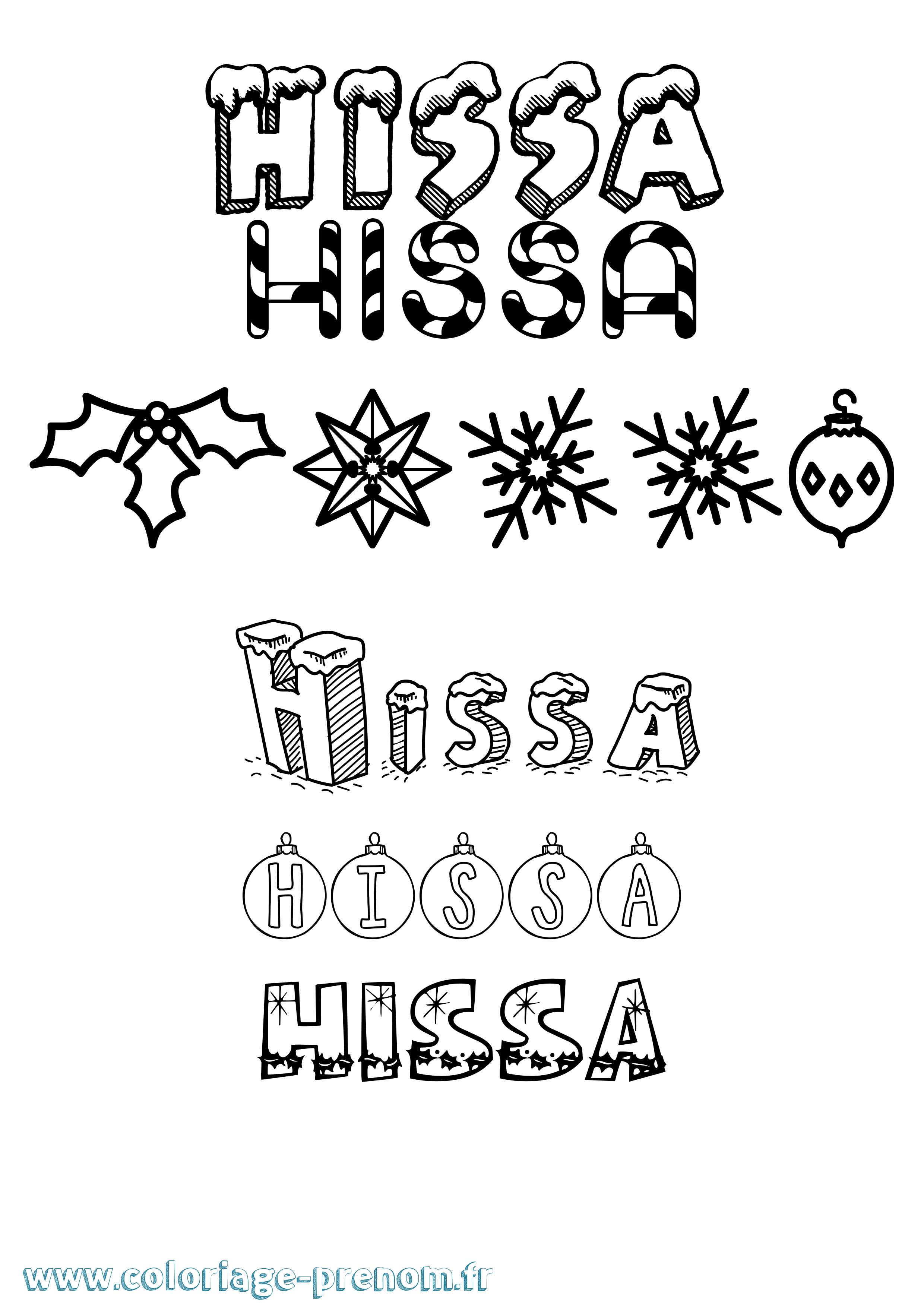 Coloriage prénom Hissa Noël