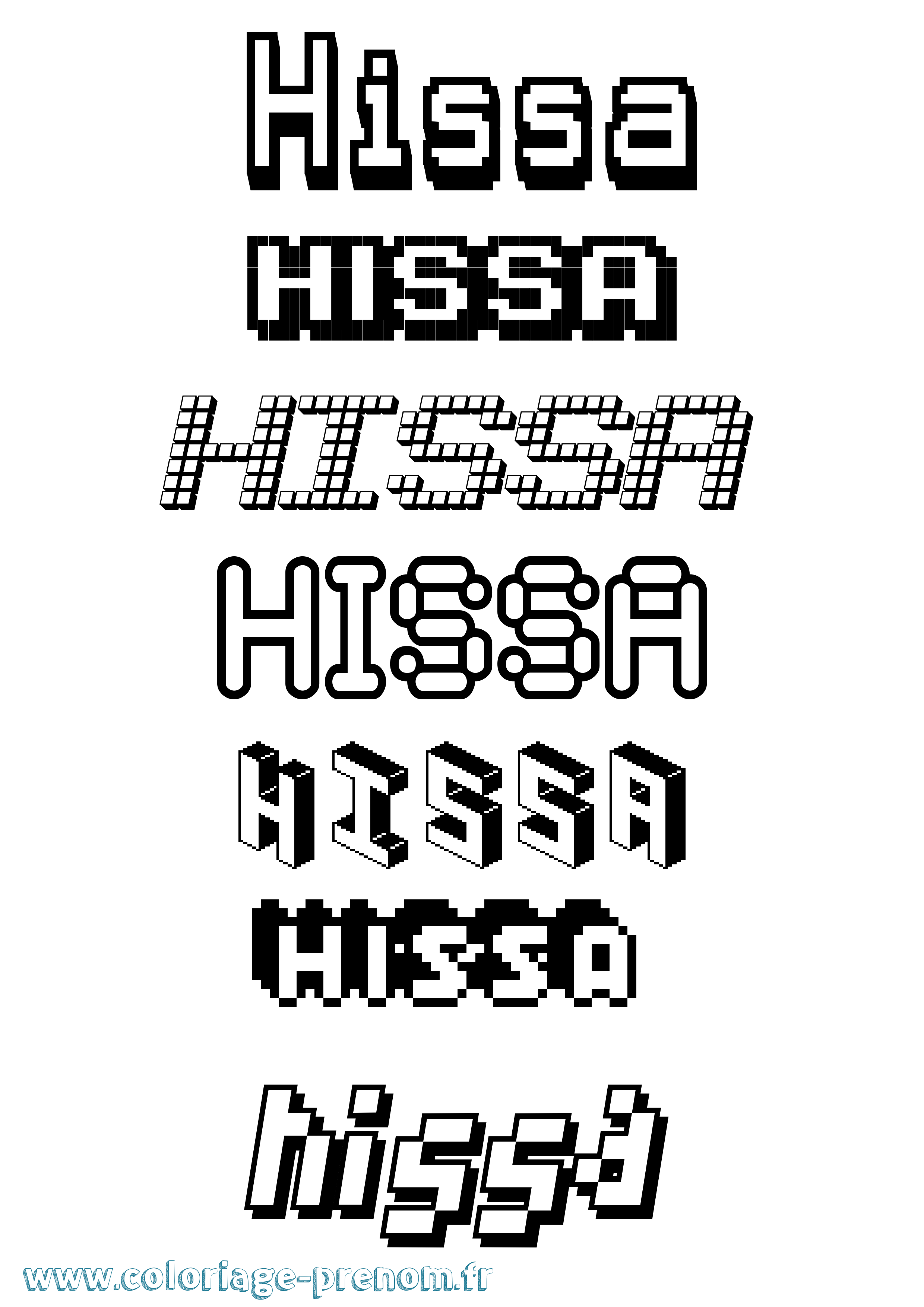 Coloriage prénom Hissa Pixel