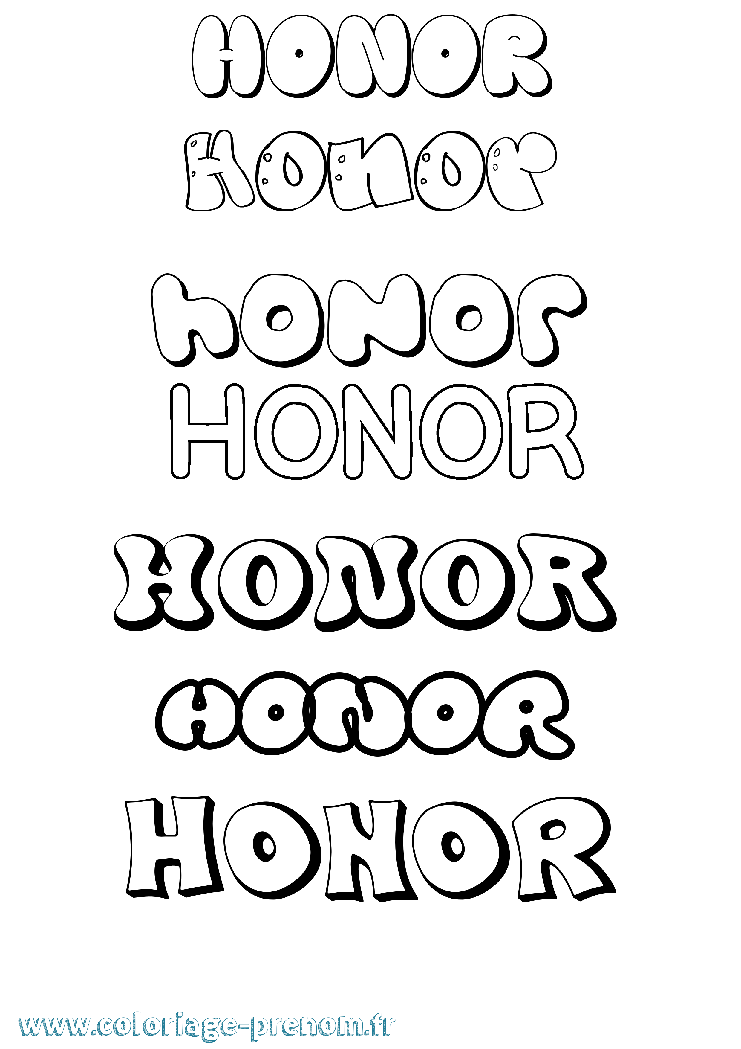 Coloriage prénom Honor Bubble