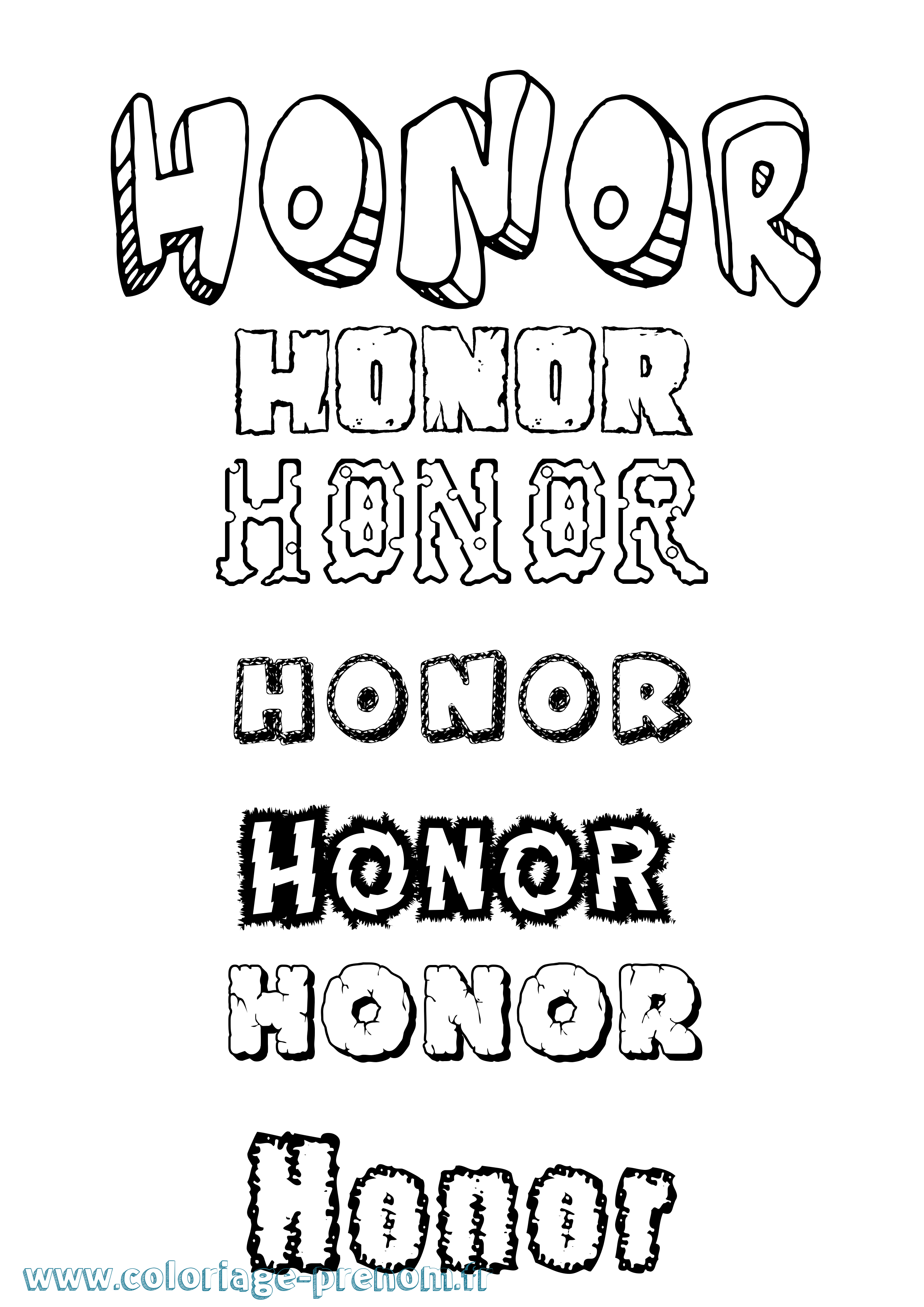 Coloriage prénom Honor Destructuré
