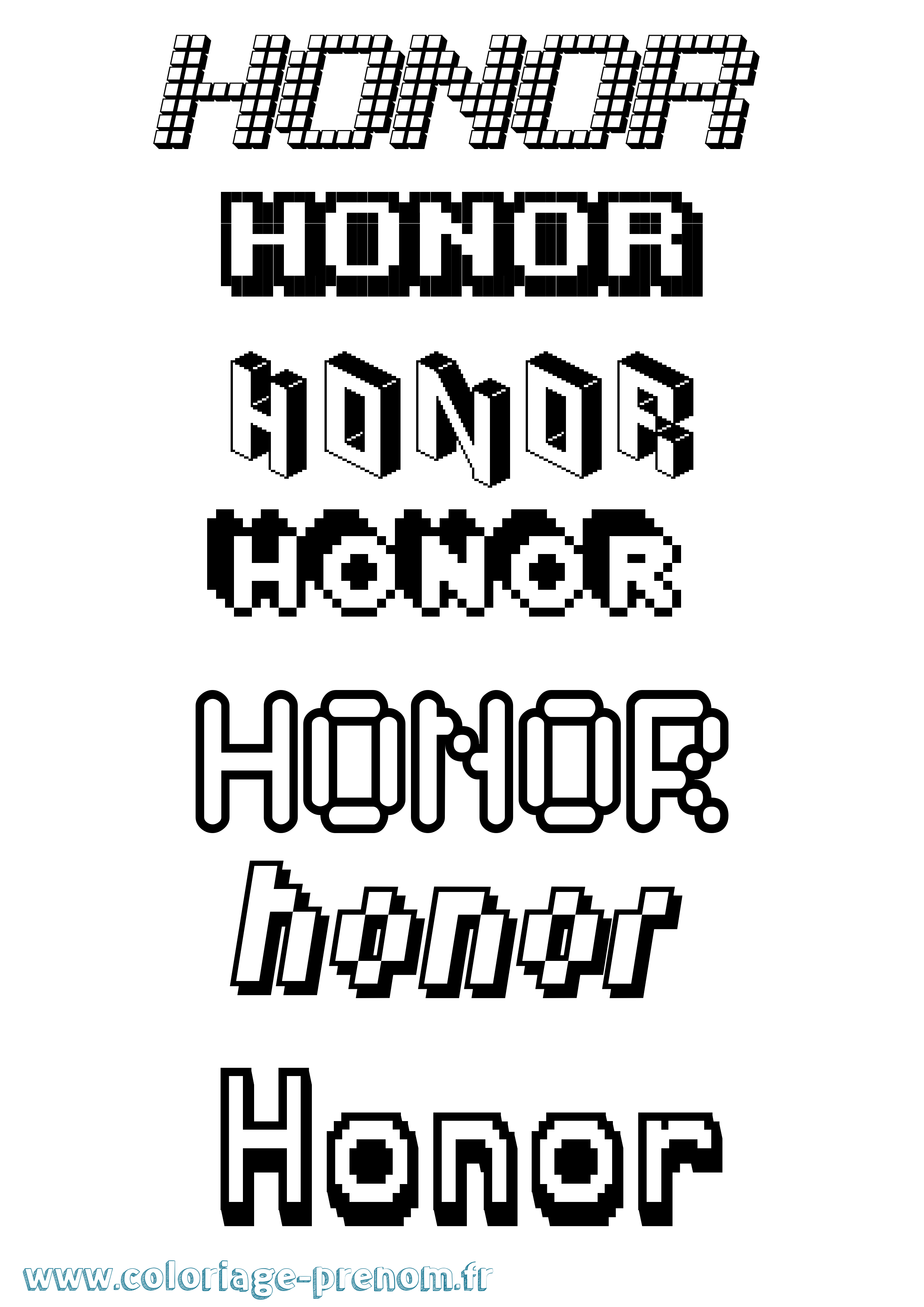 Coloriage prénom Honor Pixel