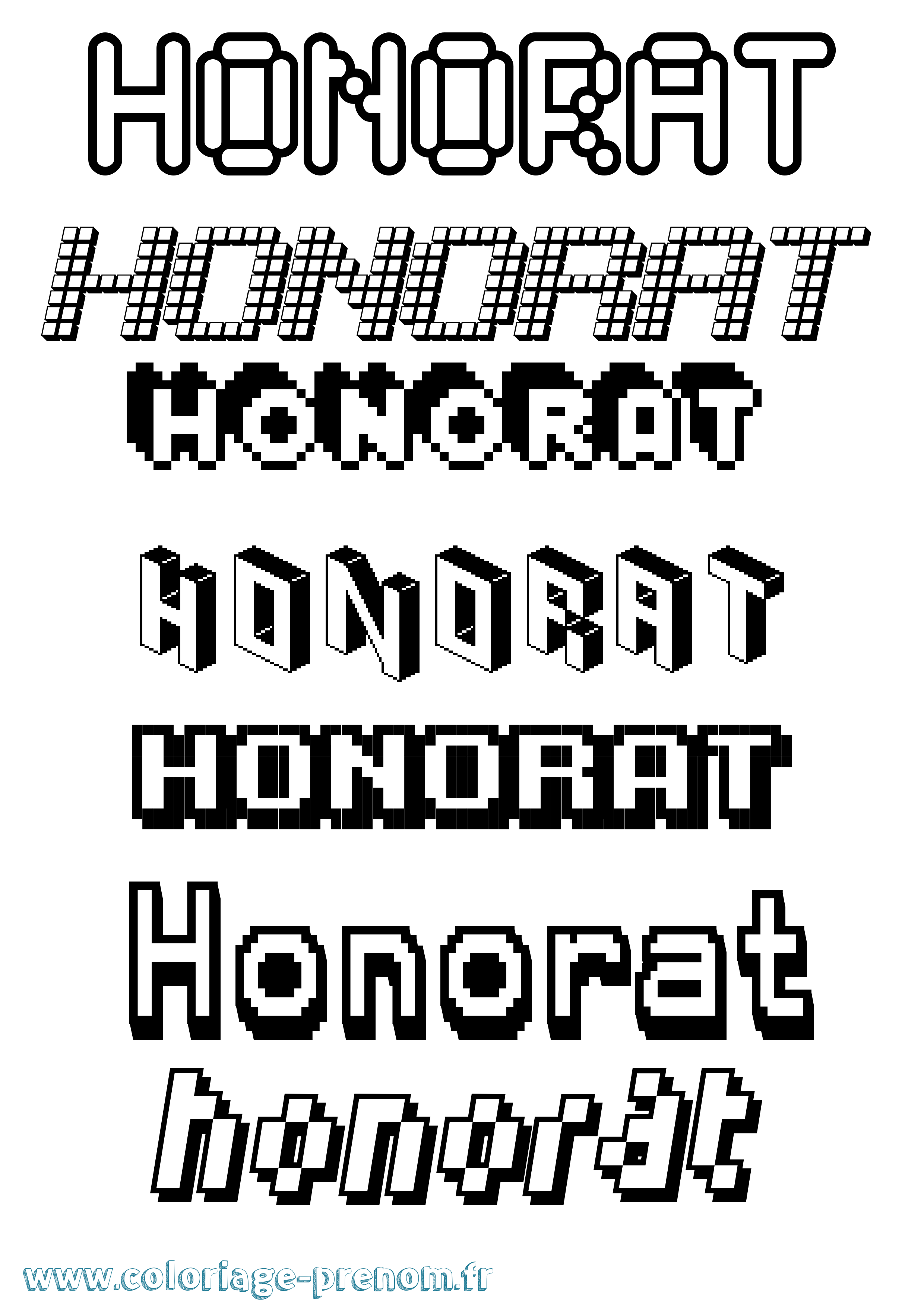 Coloriage prénom Honorat Pixel