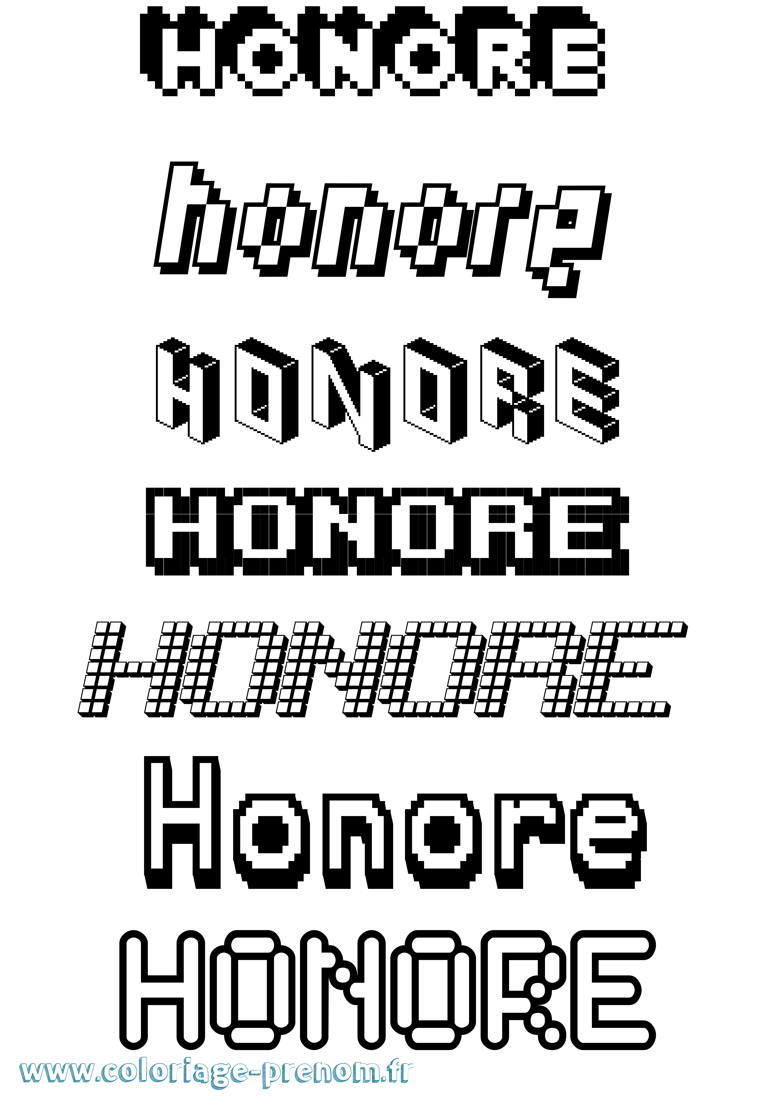 Coloriage prénom Honore Pixel
