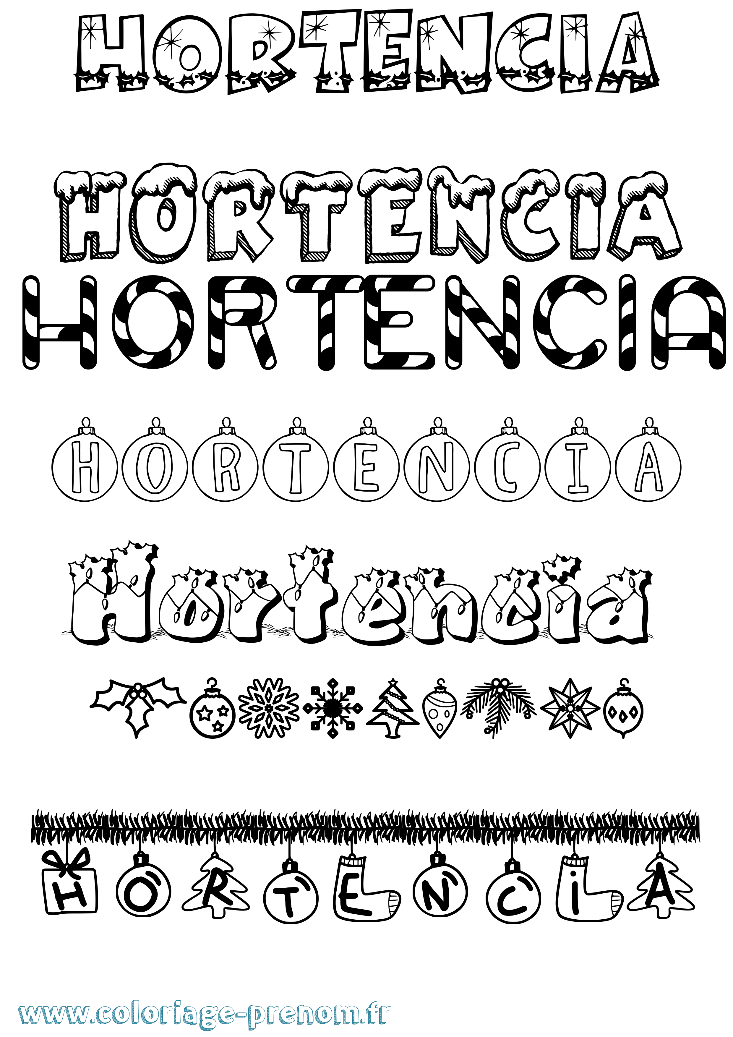 Coloriage prénom Hortencia Noël