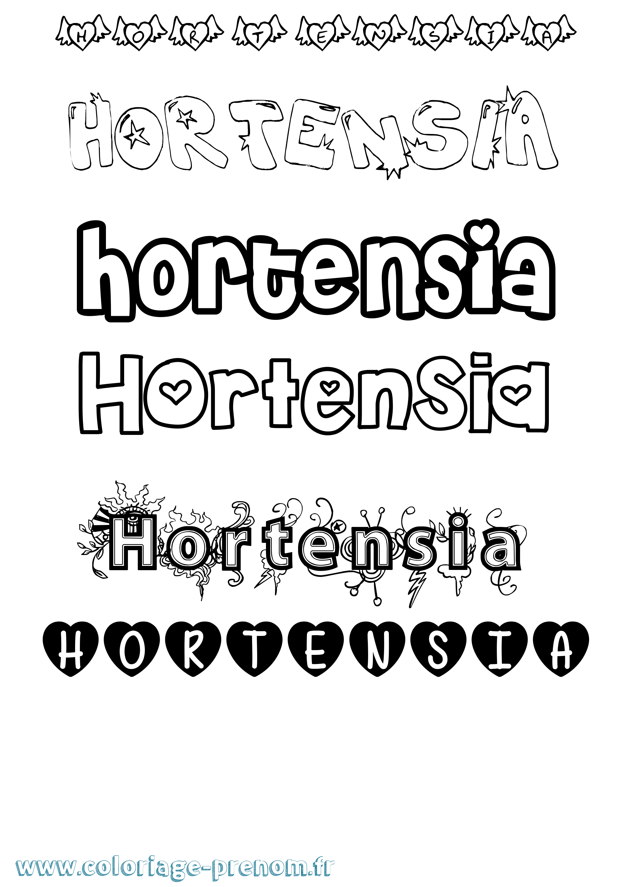 Coloriage Hortensia Girly Coloriage prénom Hortensia Girly