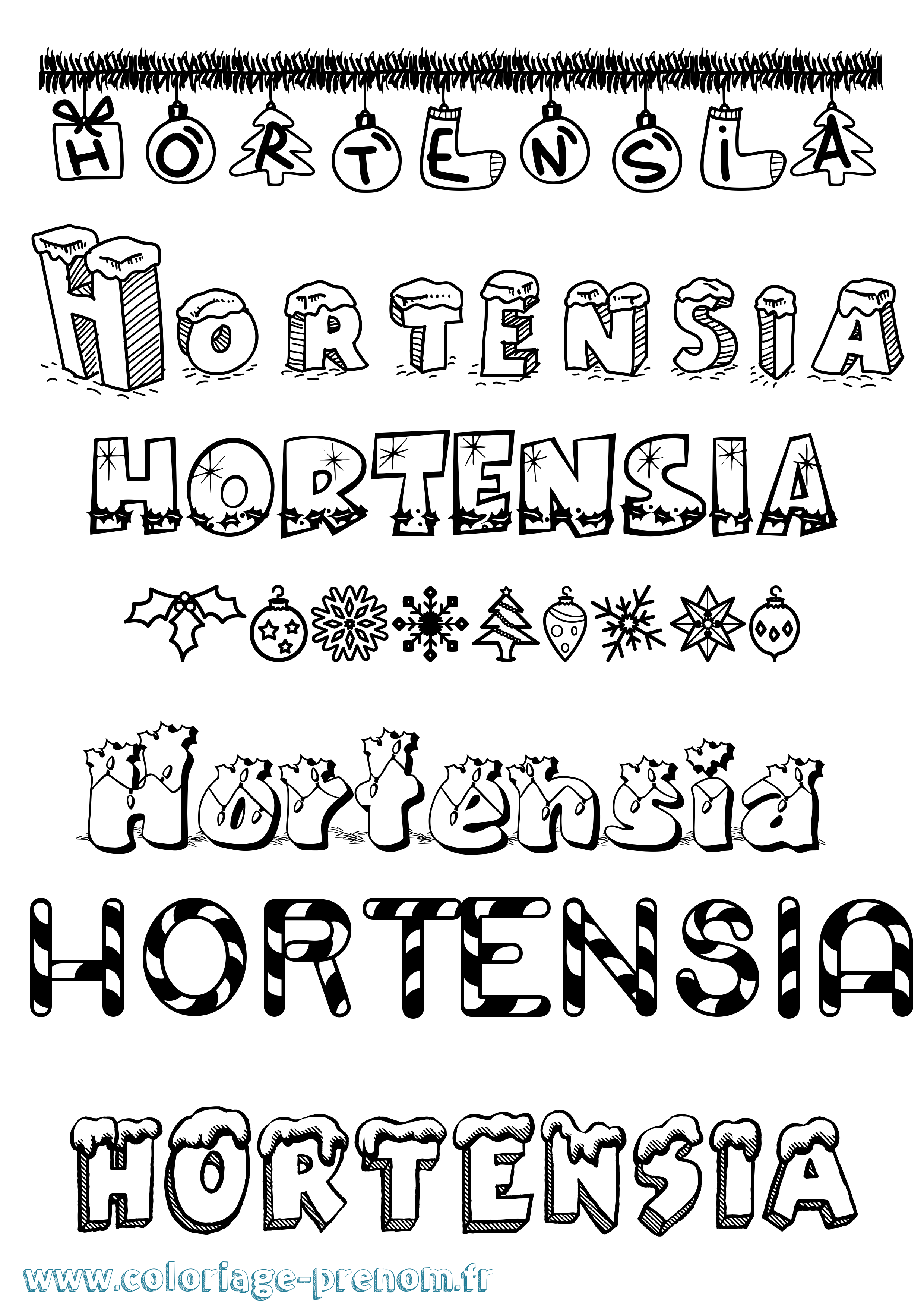 Coloriage Hortensia Noël Coloriage prénom Hortensia Noël