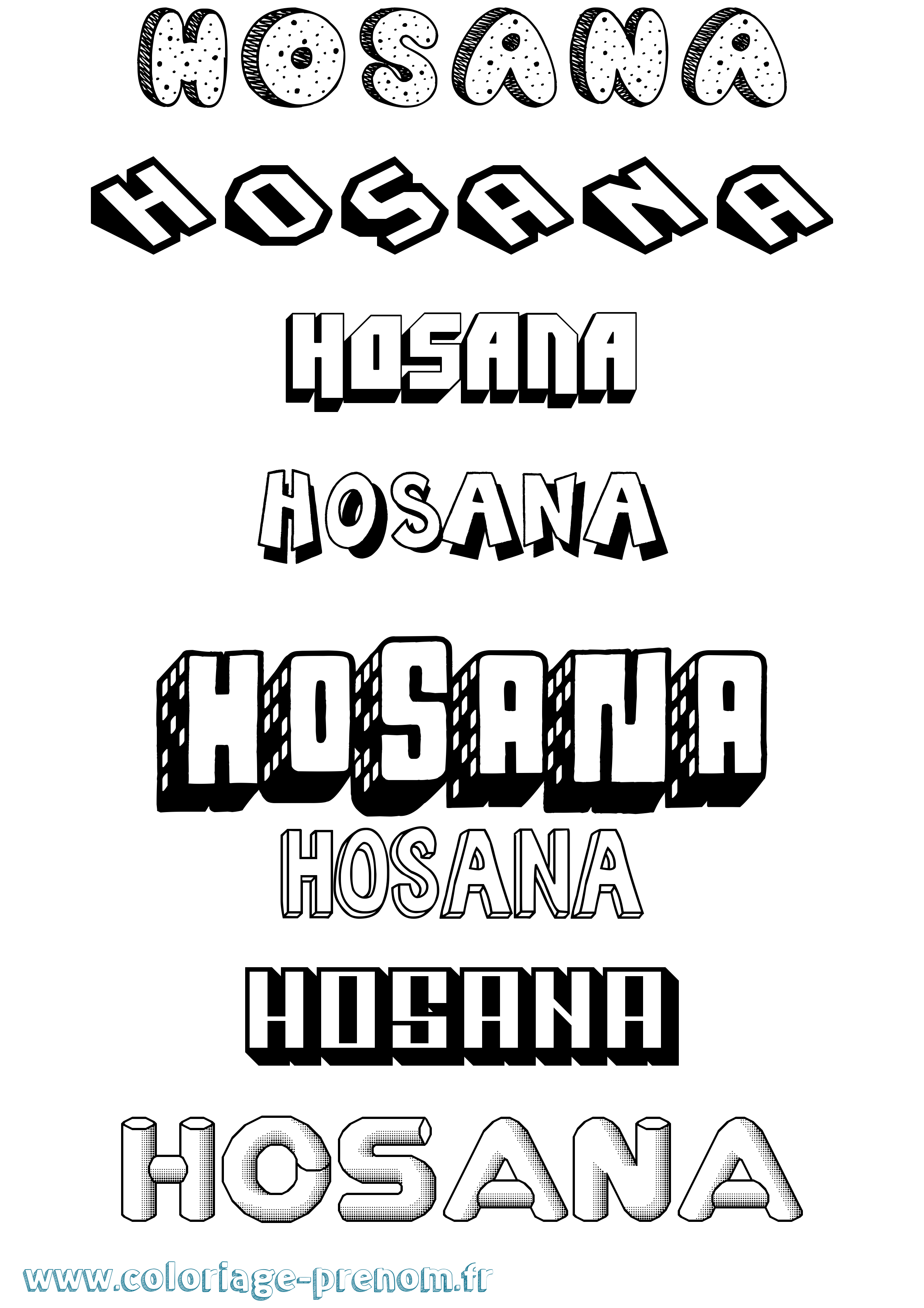 Coloriage prénom Hosana Effet 3D