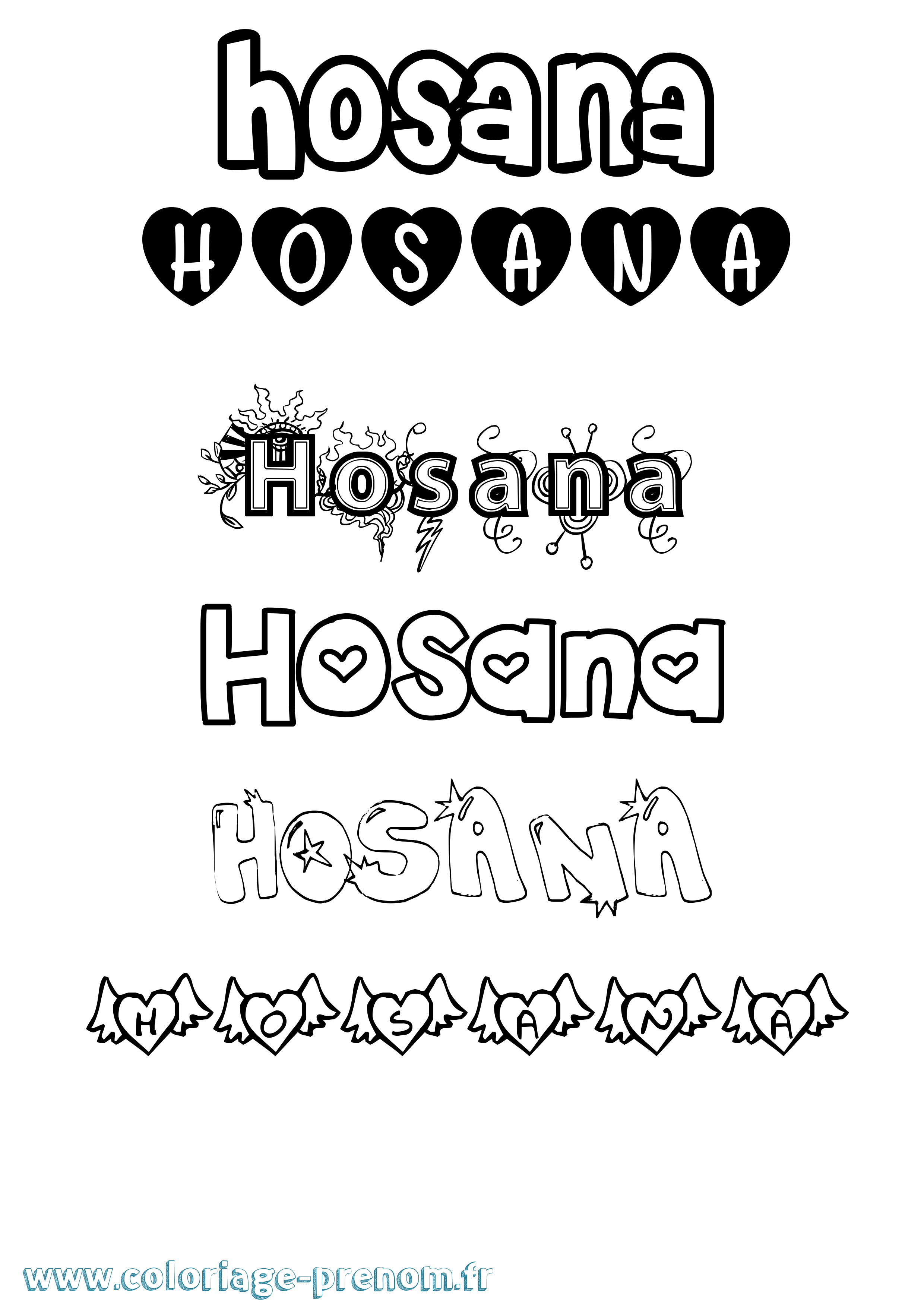Coloriage prénom Hosana Girly