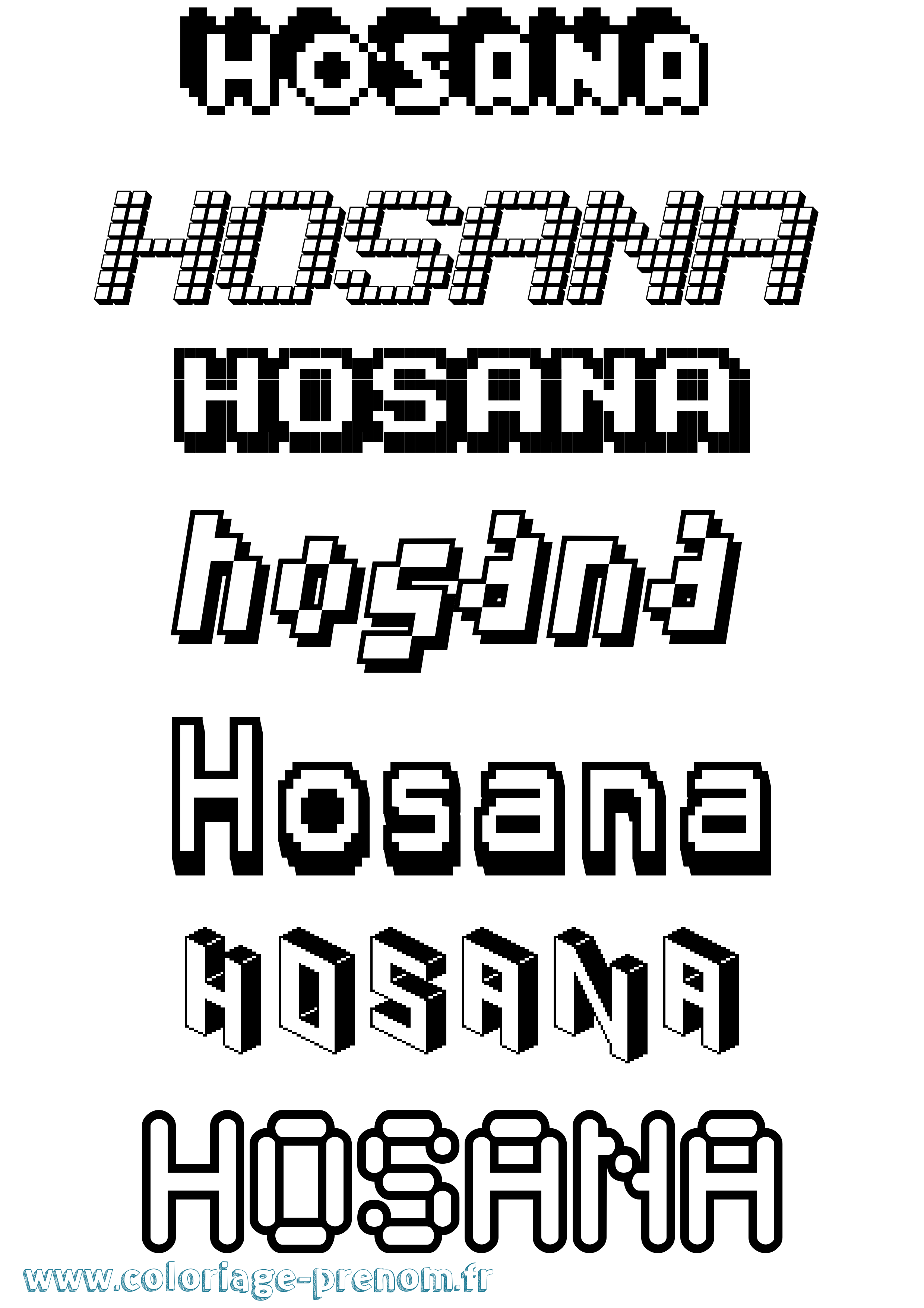 Coloriage prénom Hosana Pixel