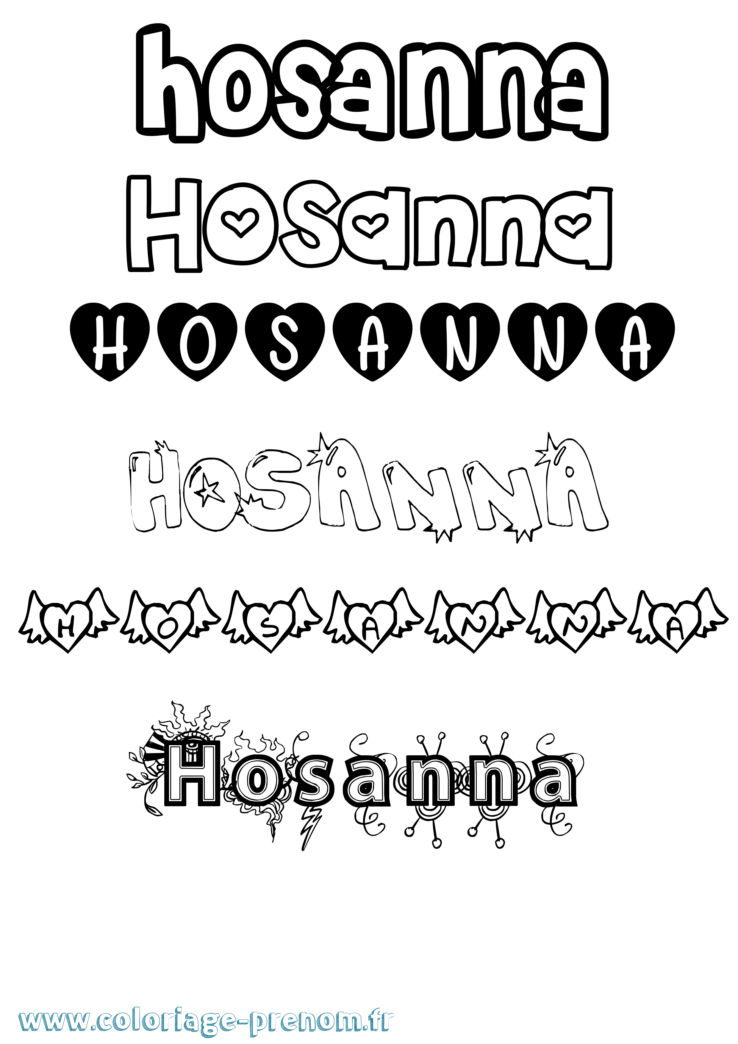 Coloriage prénom Hosanna Girly