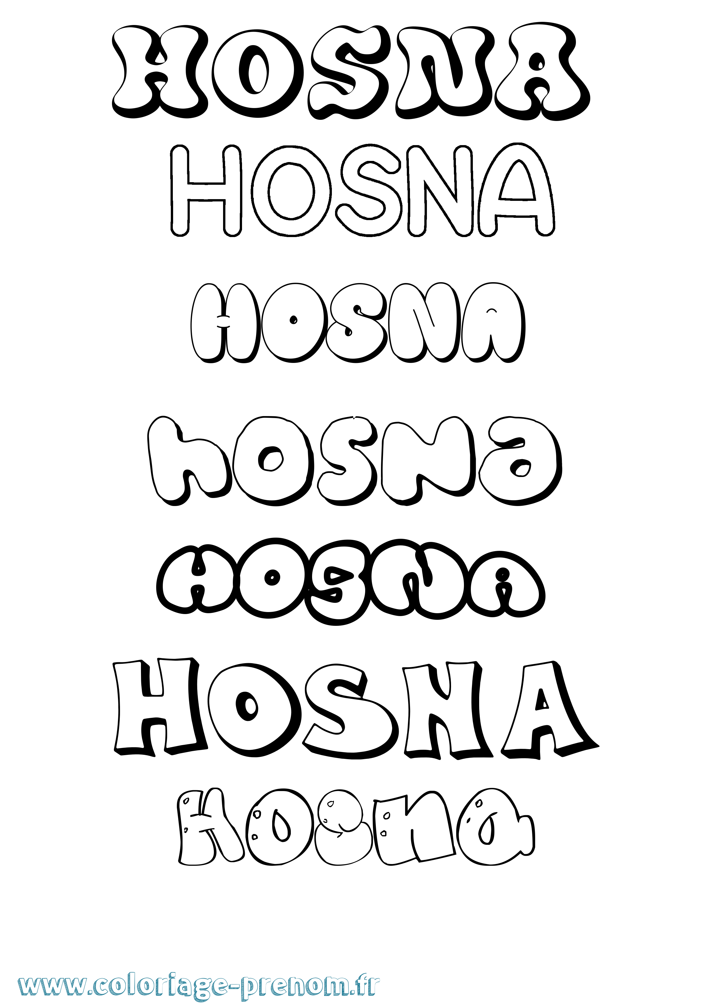 Coloriage prénom Hosna Bubble