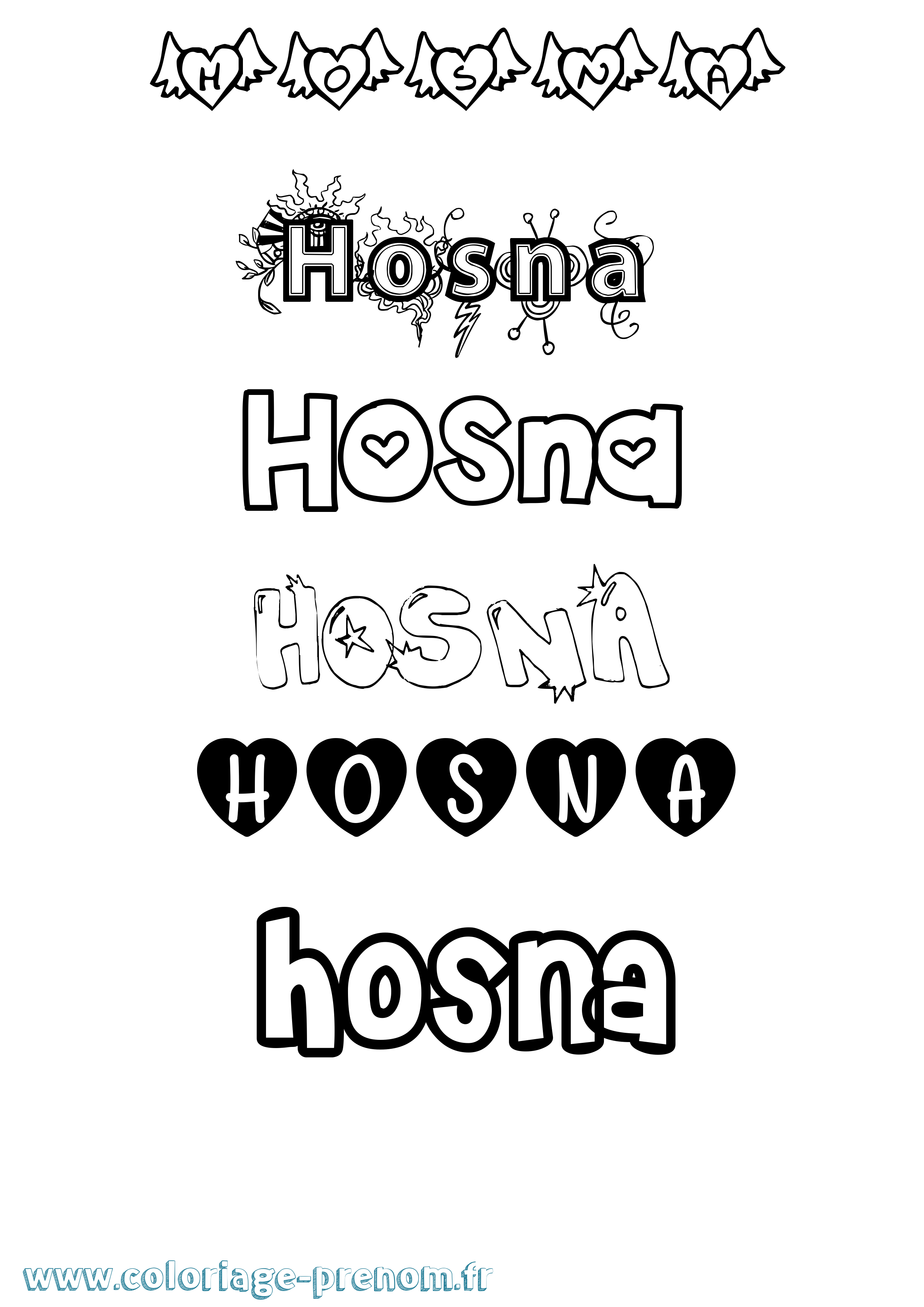 Coloriage prénom Hosna Girly