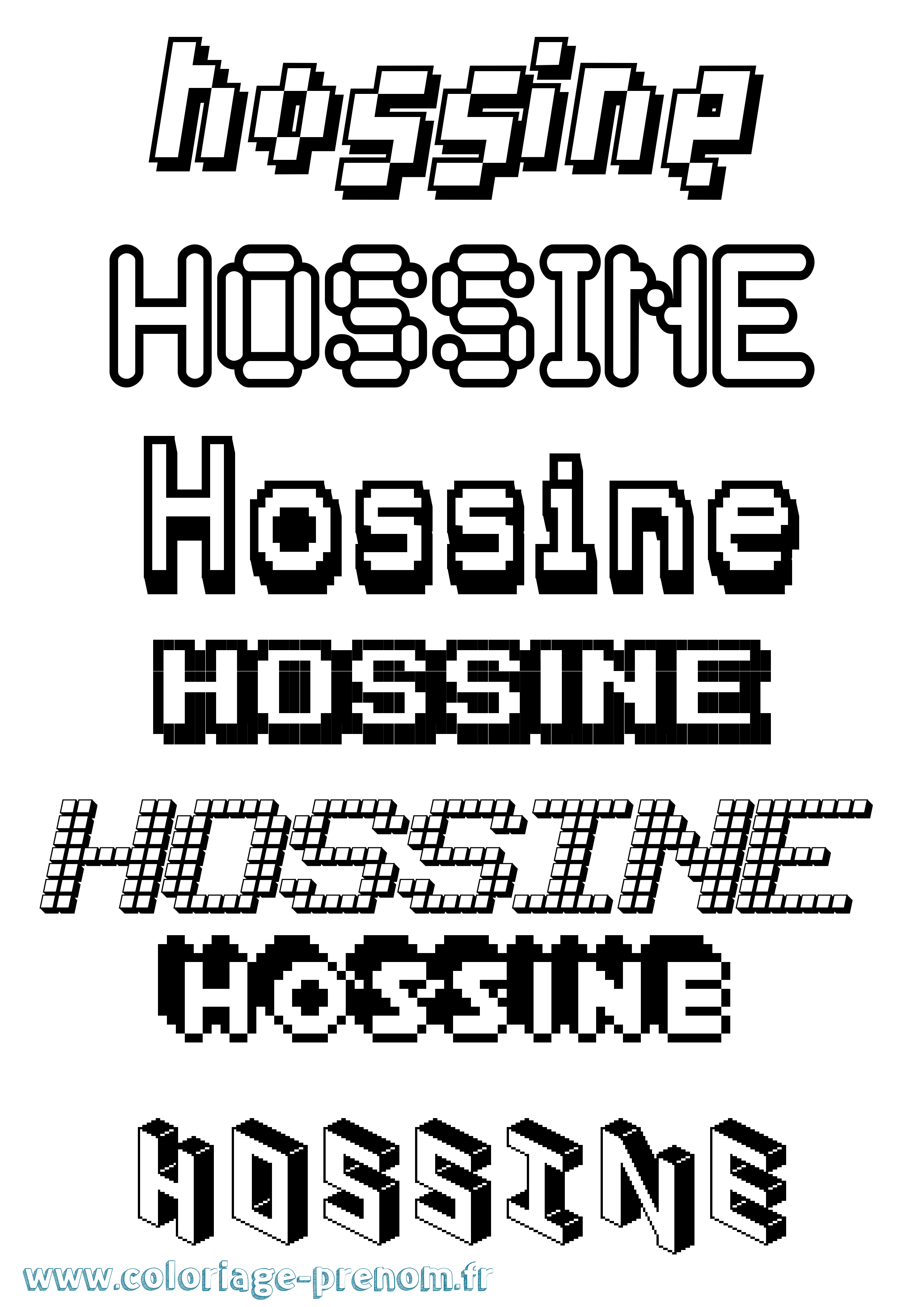 Coloriage prénom Hossine Pixel