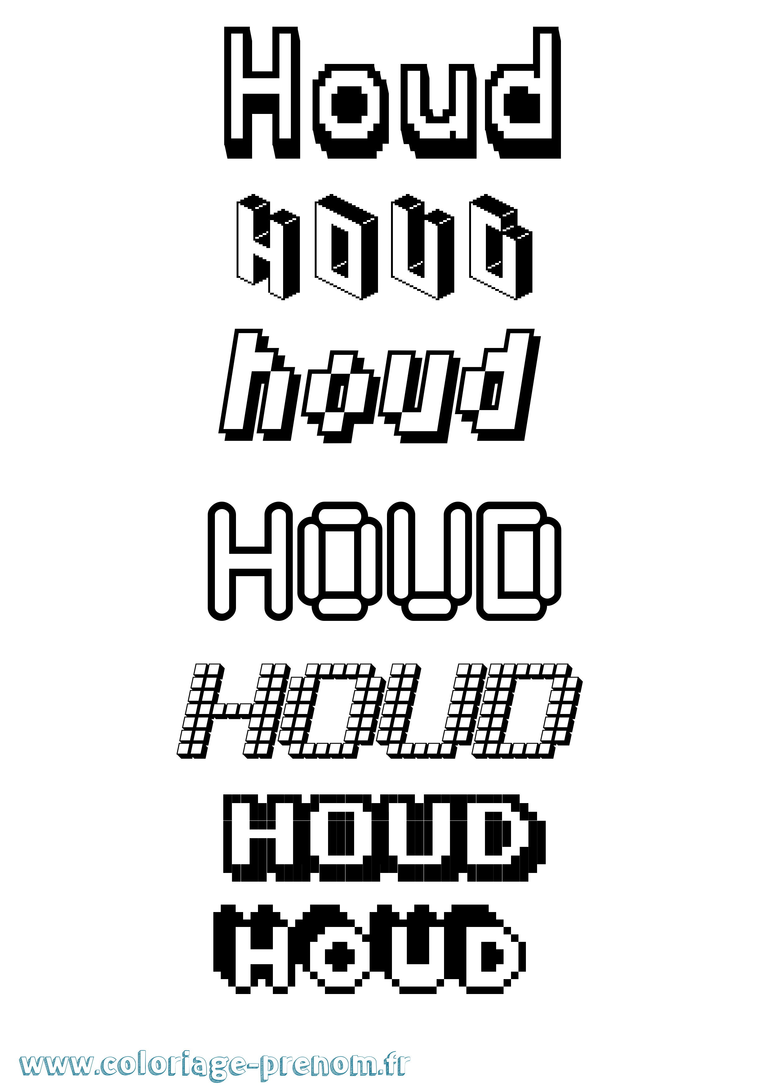 Coloriage prénom Houd Pixel
