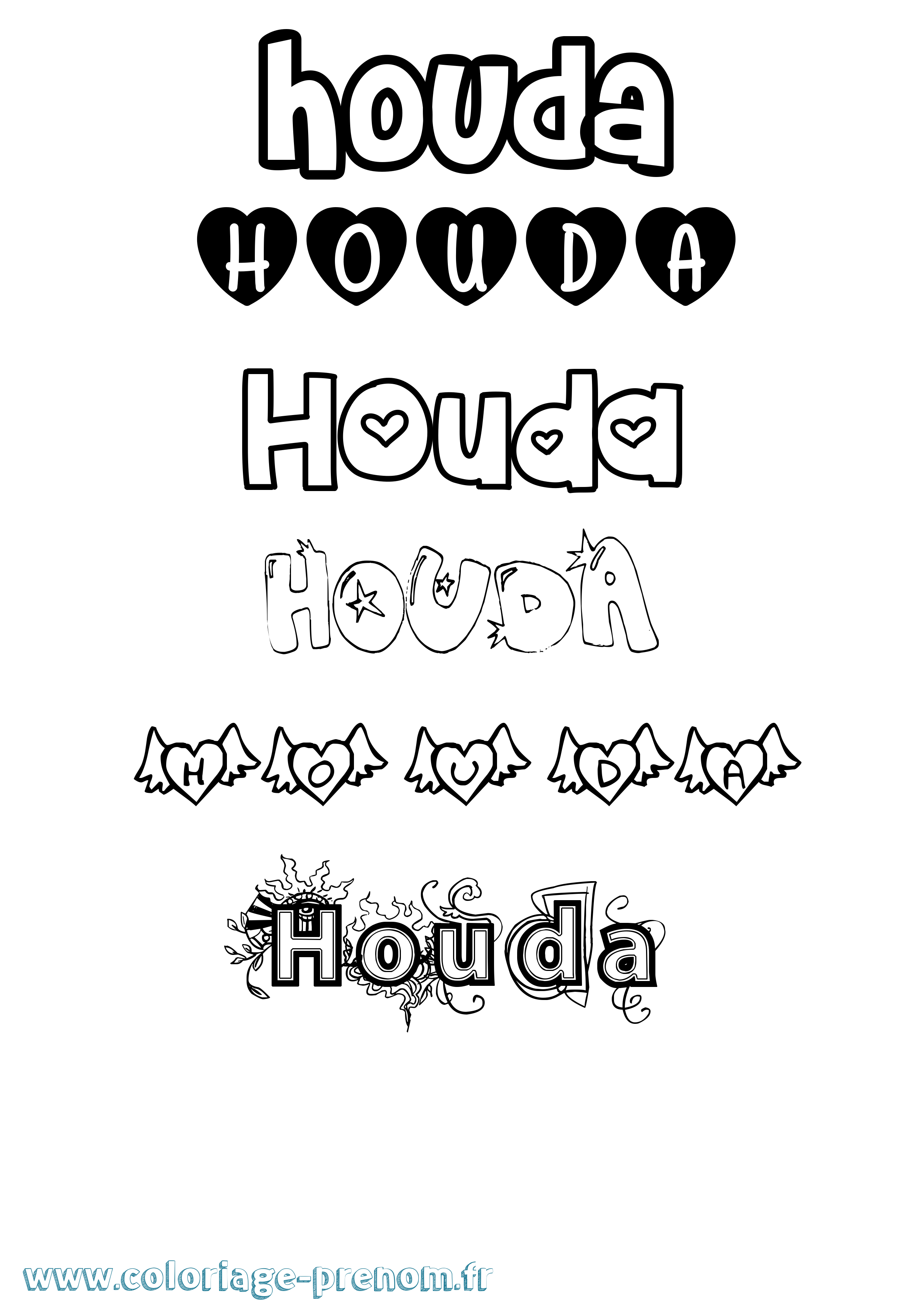 Coloriage prénom Houda