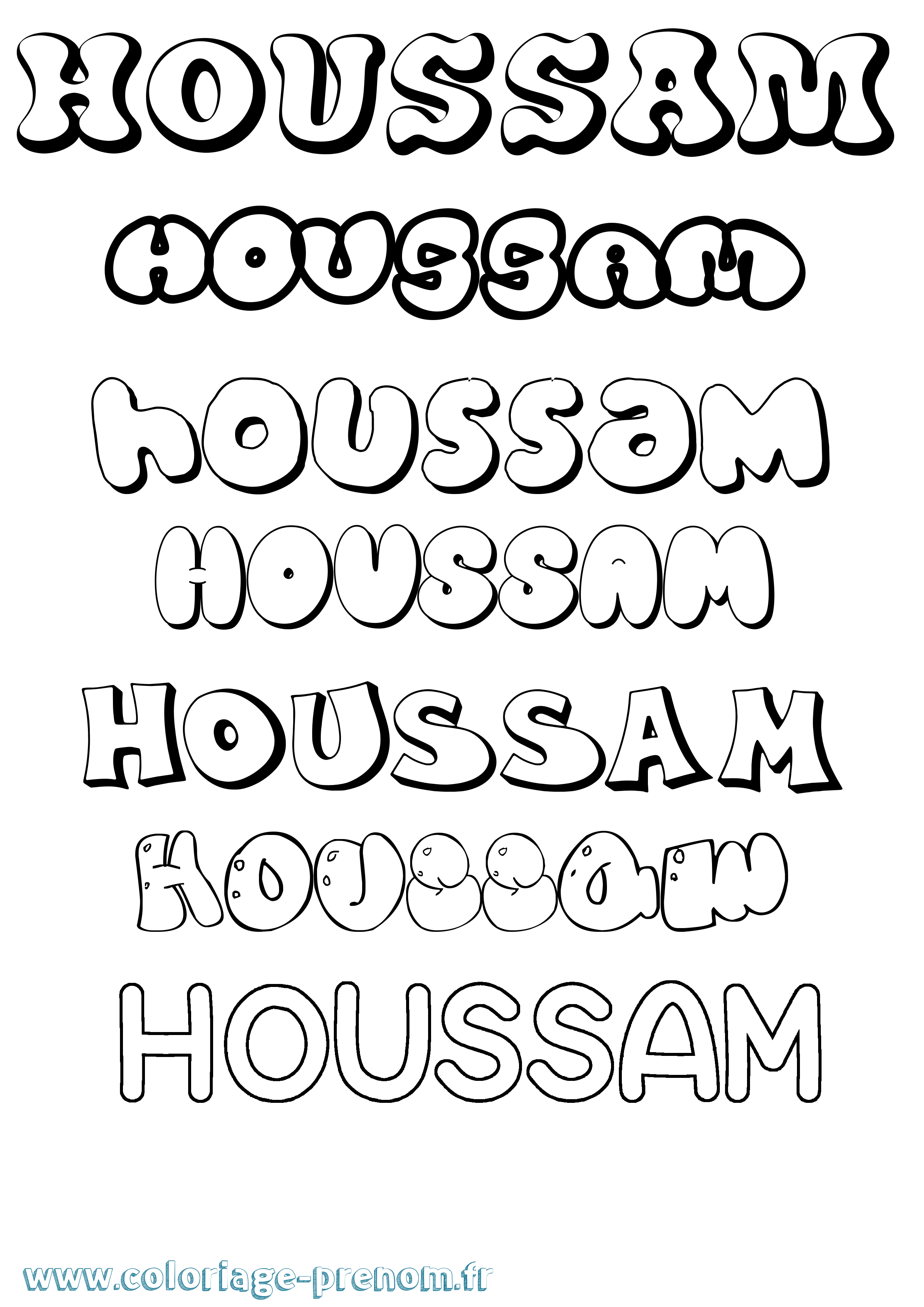 Coloriage prénom Houssam Bubble