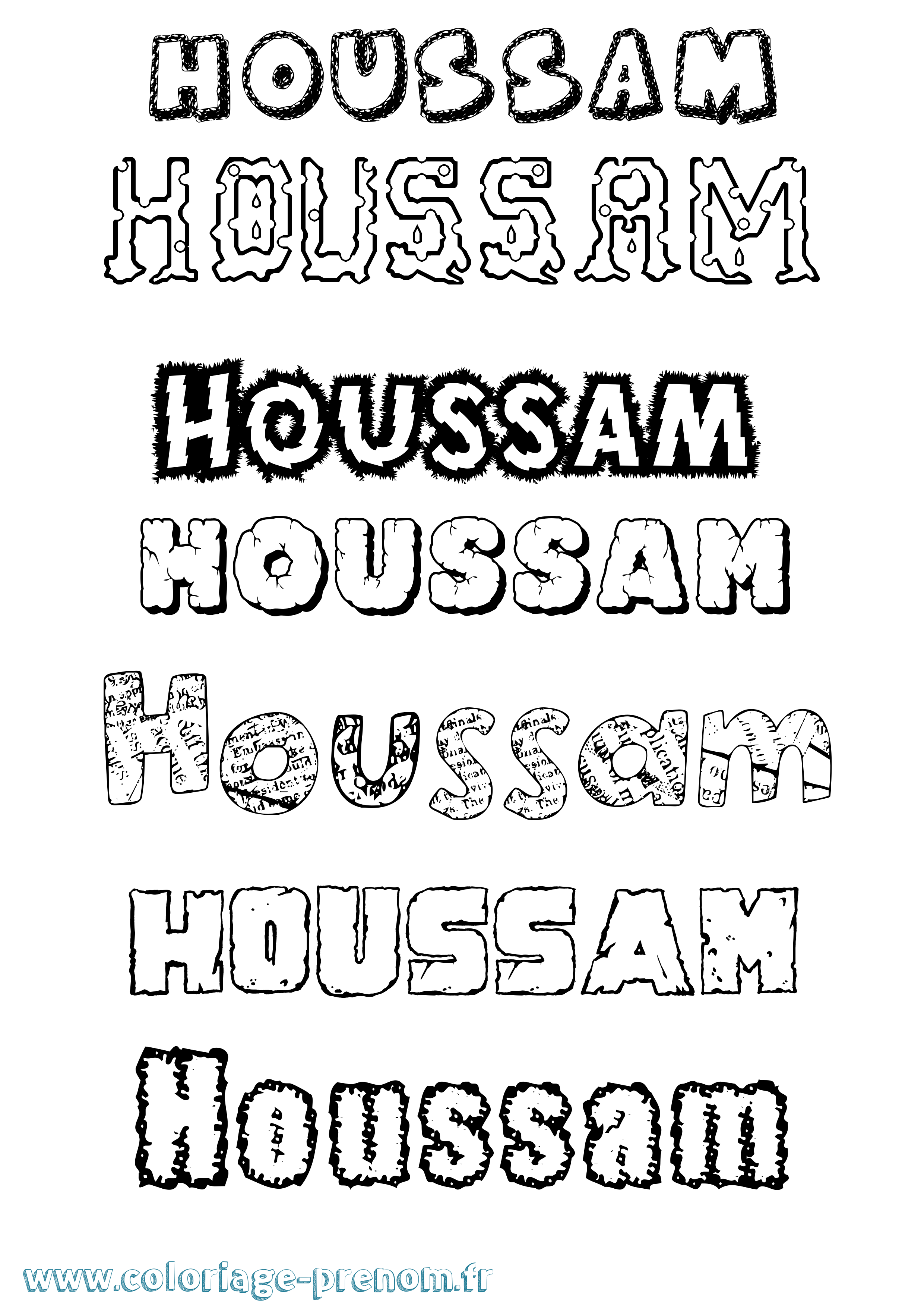 Coloriage prénom Houssam Destructuré