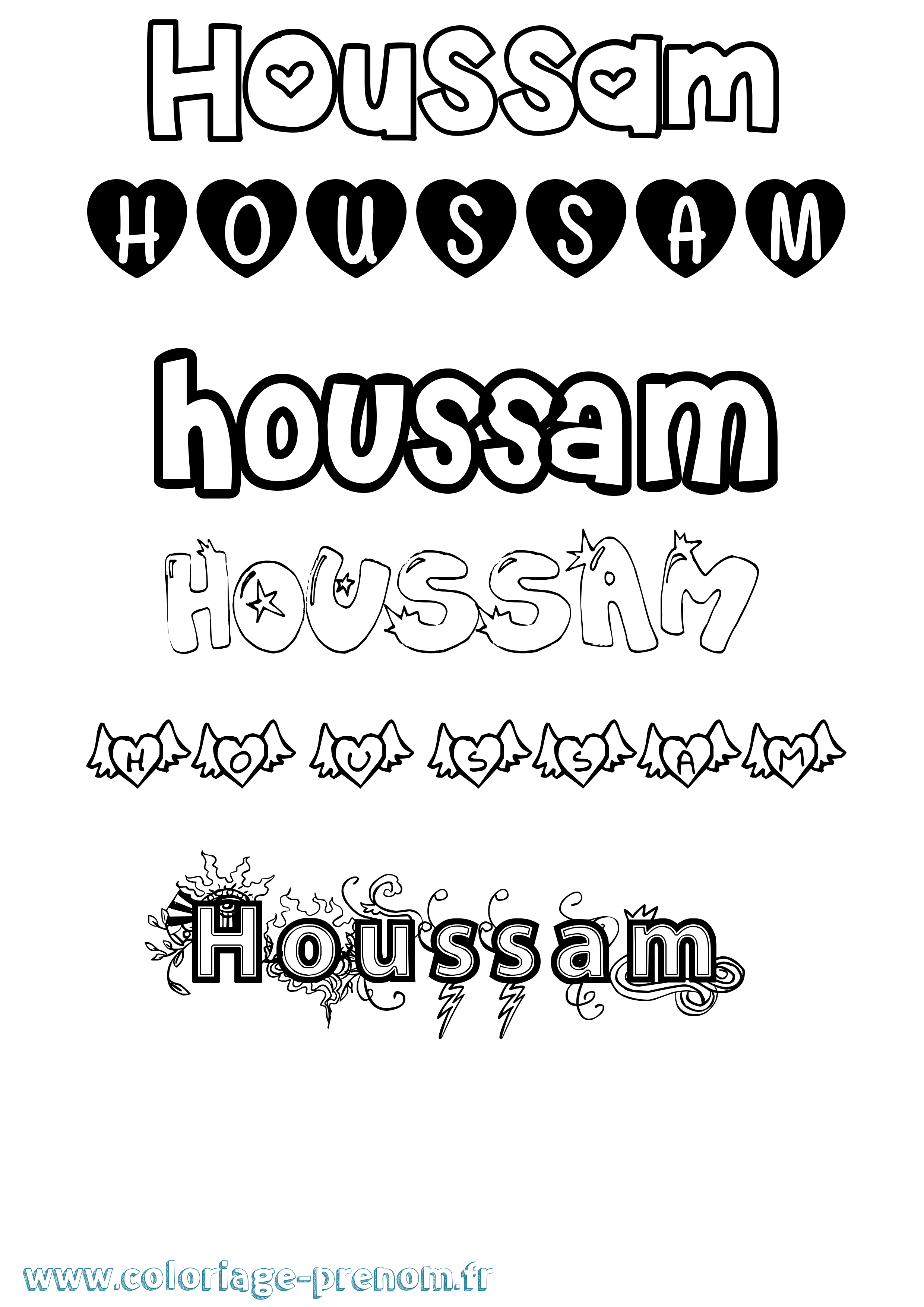 Coloriage prénom Houssam Girly