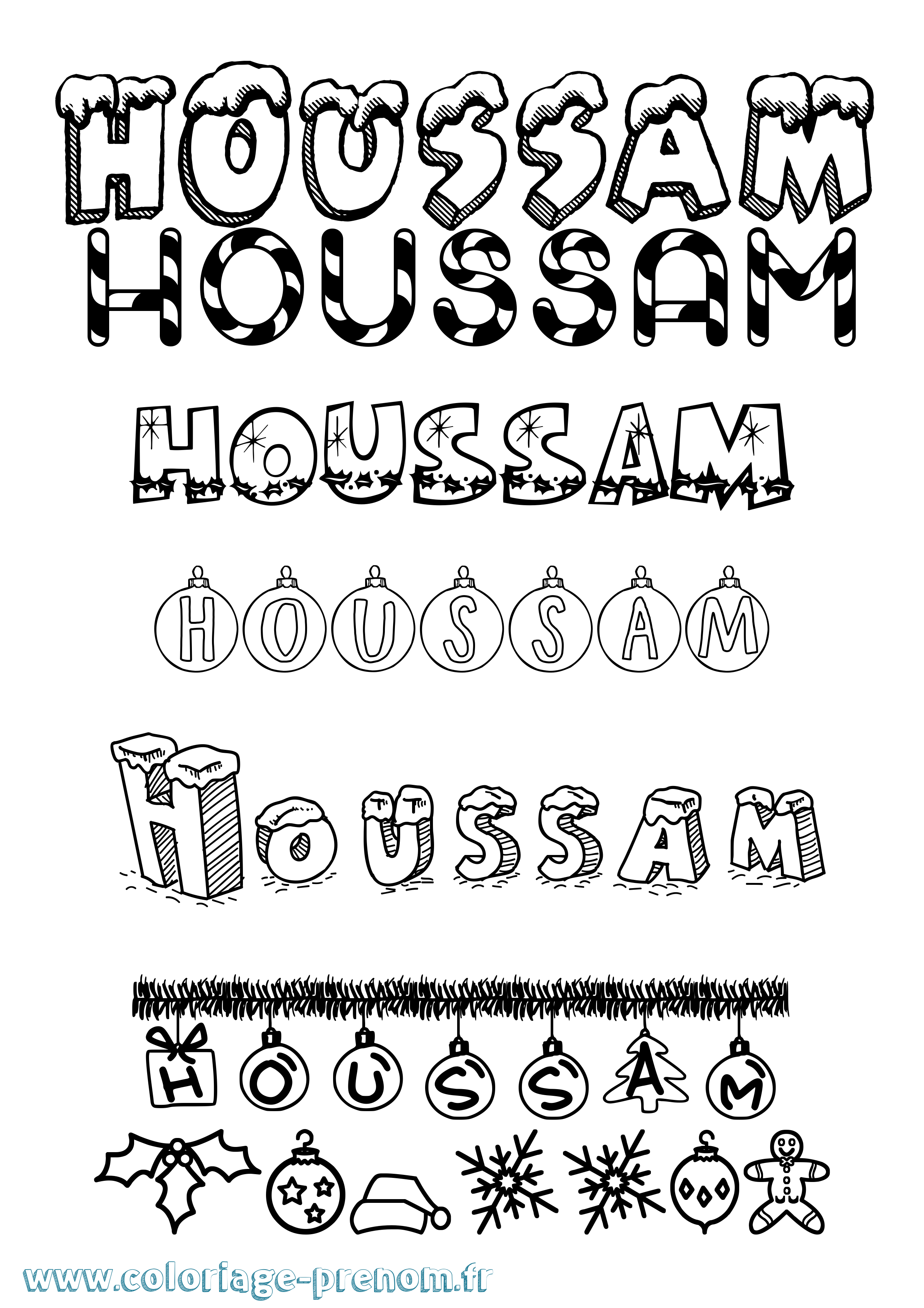 Coloriage prénom Houssam Noël