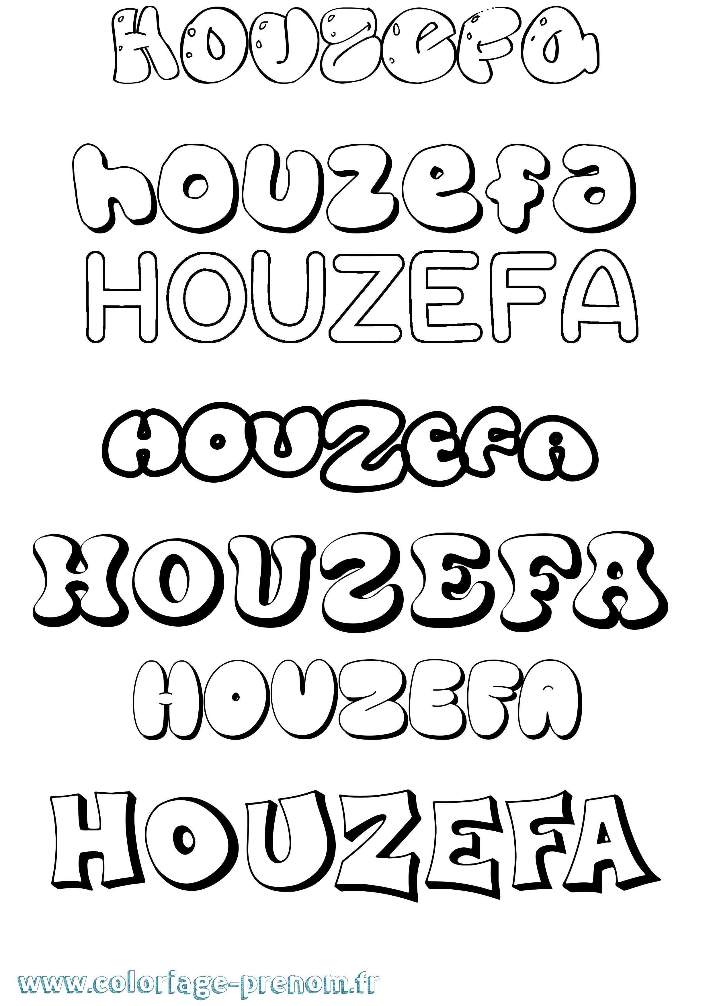 Coloriage prénom Houzefa Bubble