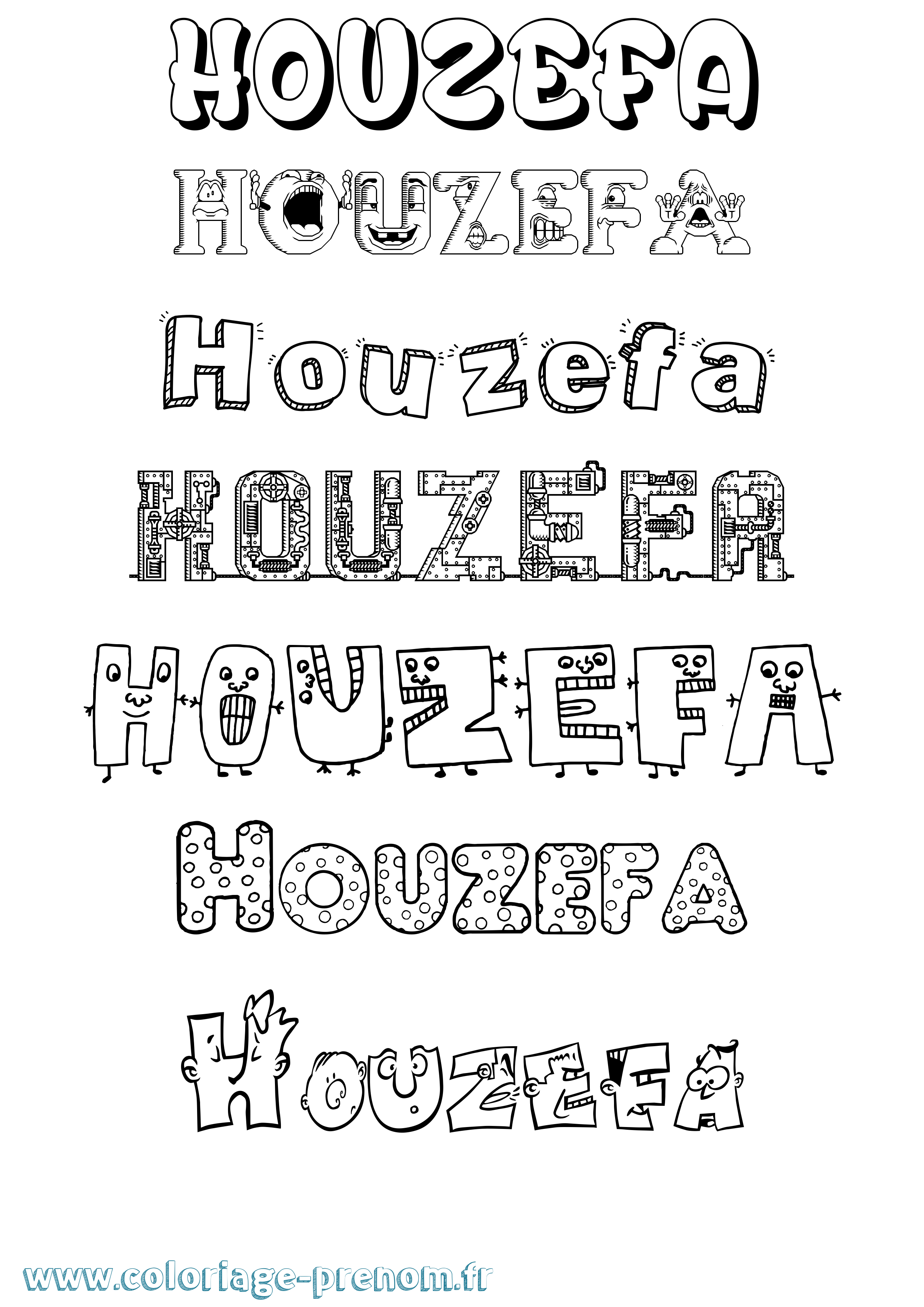 Coloriage prénom Houzefa Fun