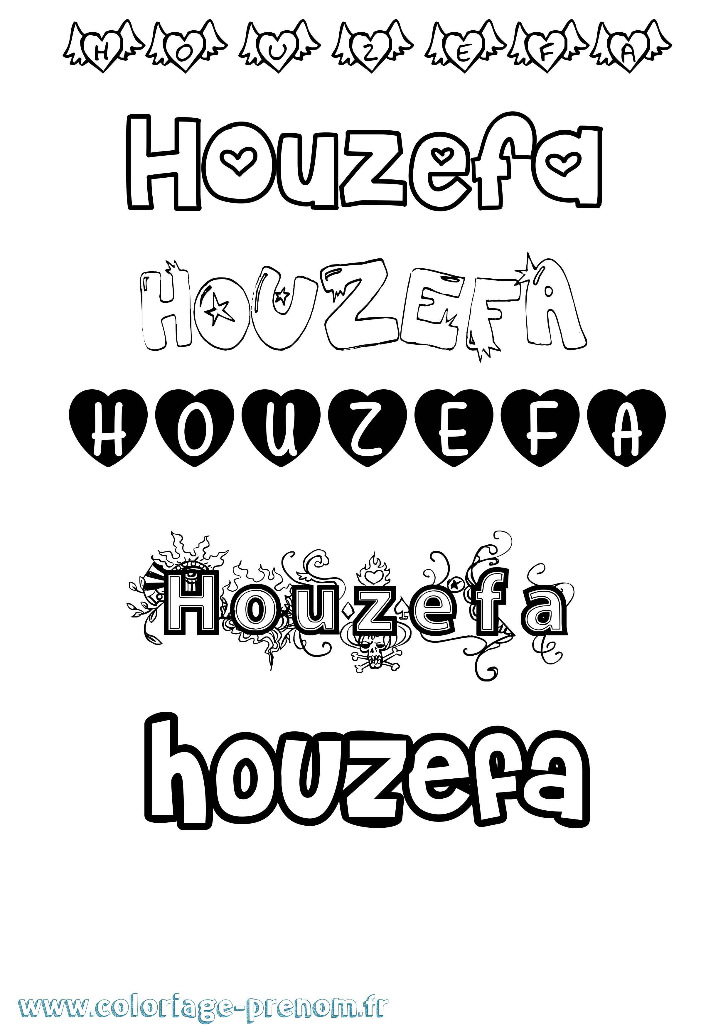 Coloriage prénom Houzefa Girly