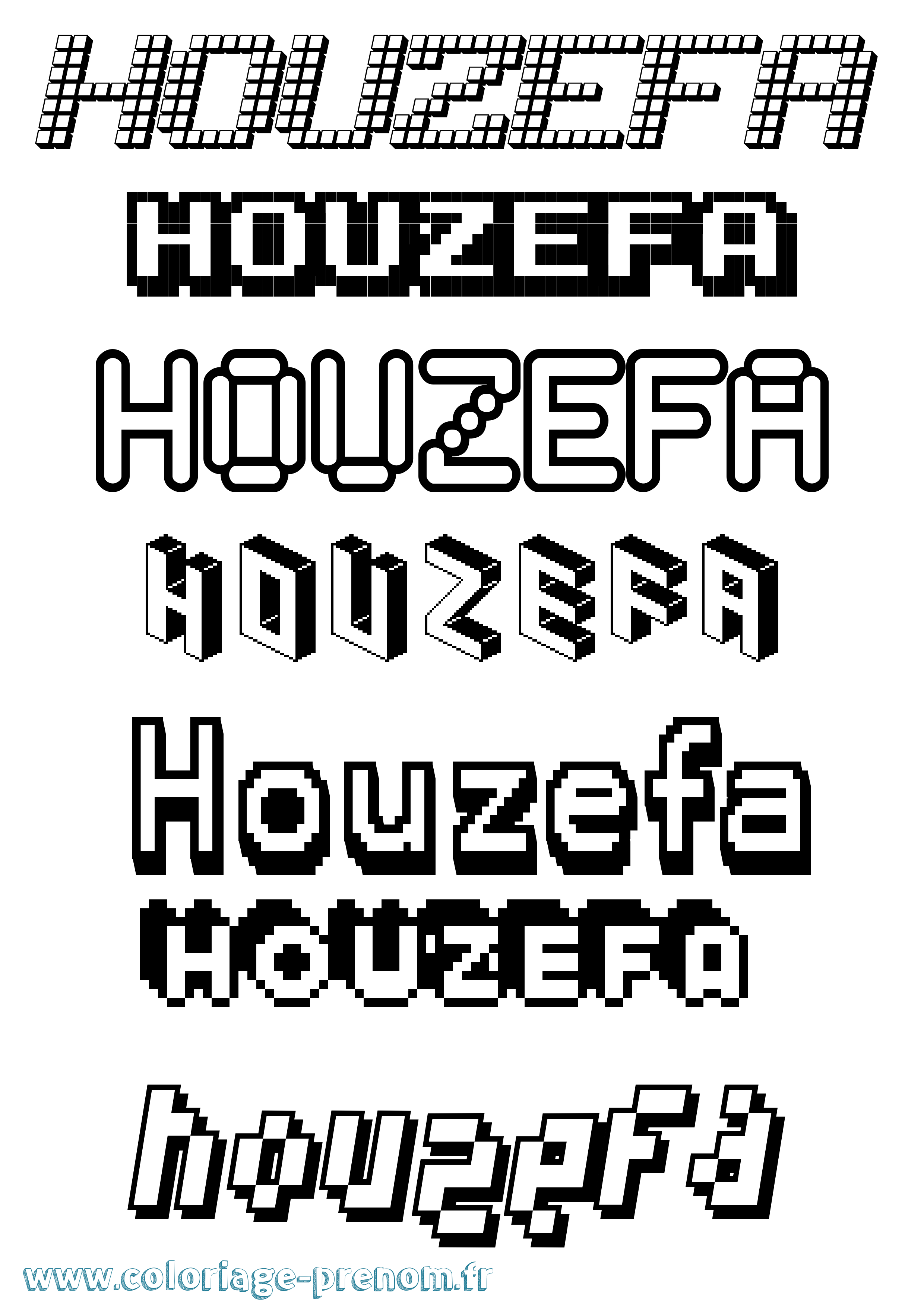 Coloriage prénom Houzefa Pixel