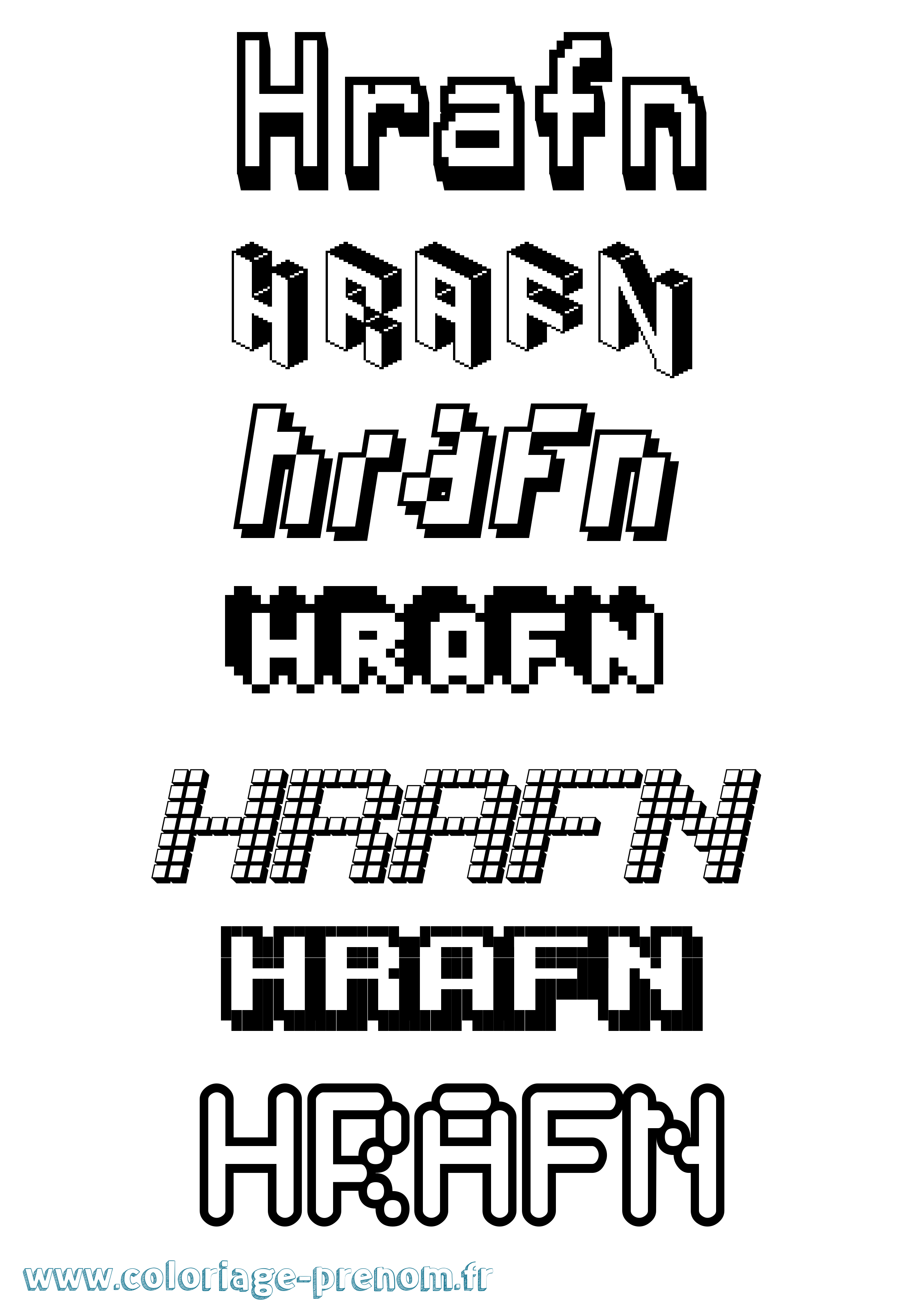 Coloriage prénom Hrafn Pixel