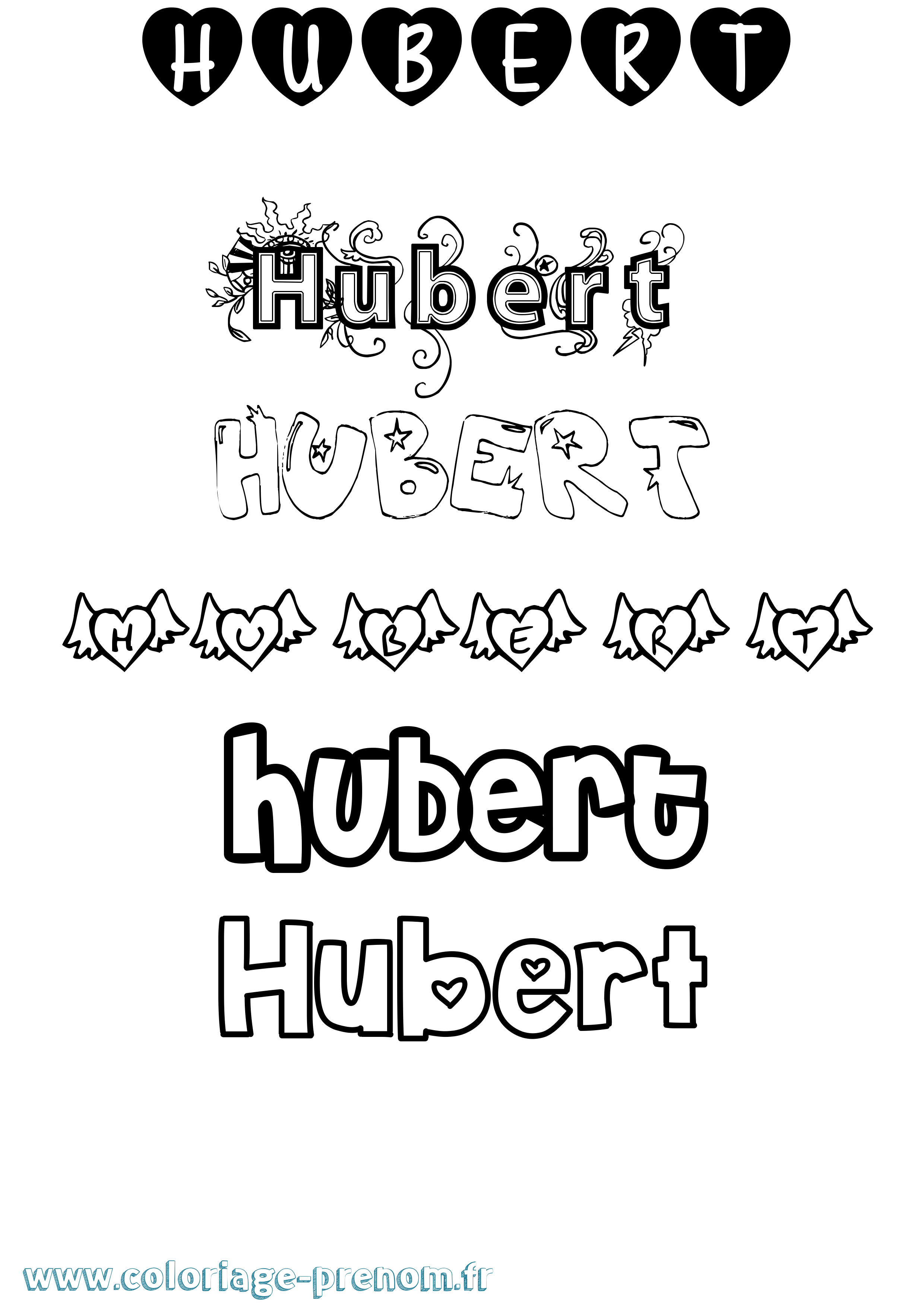 Coloriage prénom Hubert Girly