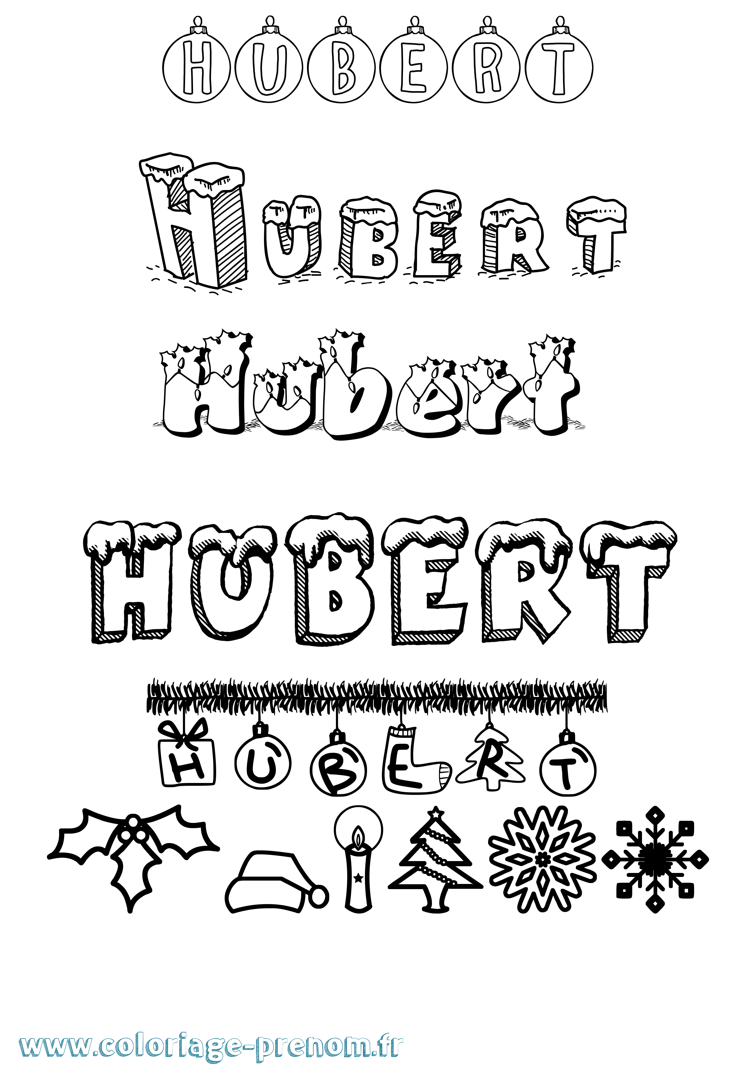 Coloriage prénom Hubert Noël