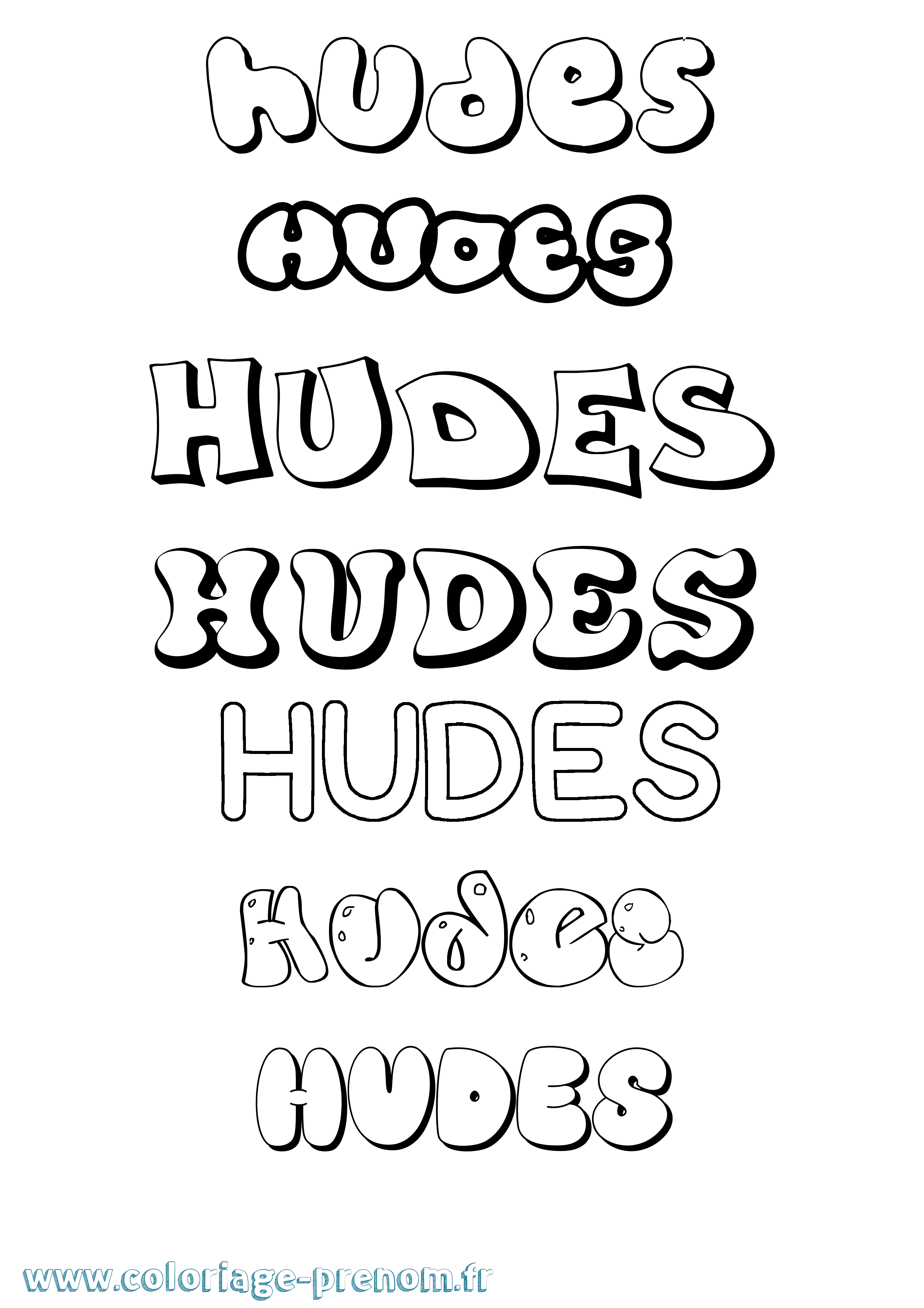 Coloriage prénom Hudes Bubble