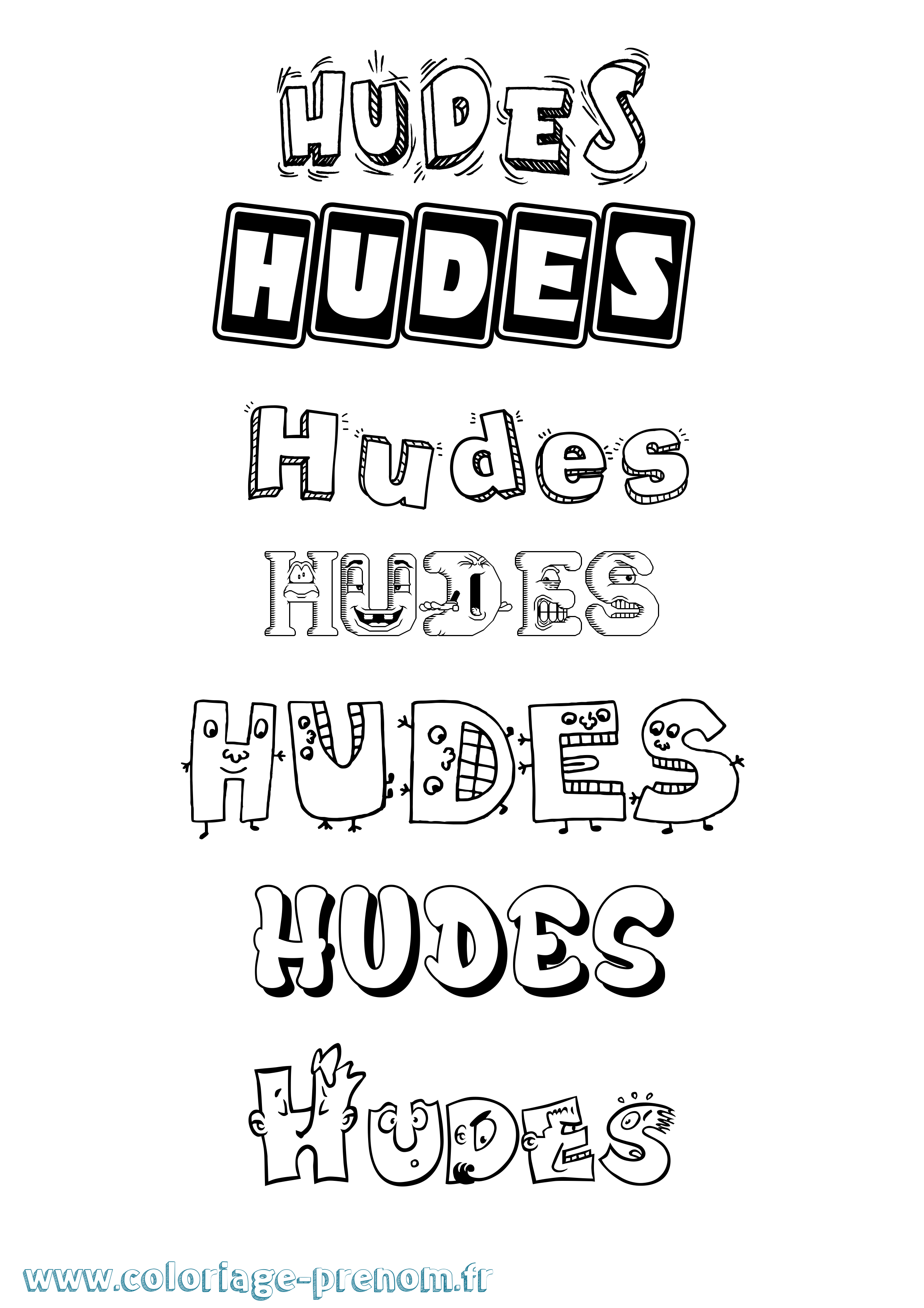 Coloriage prénom Hudes Fun