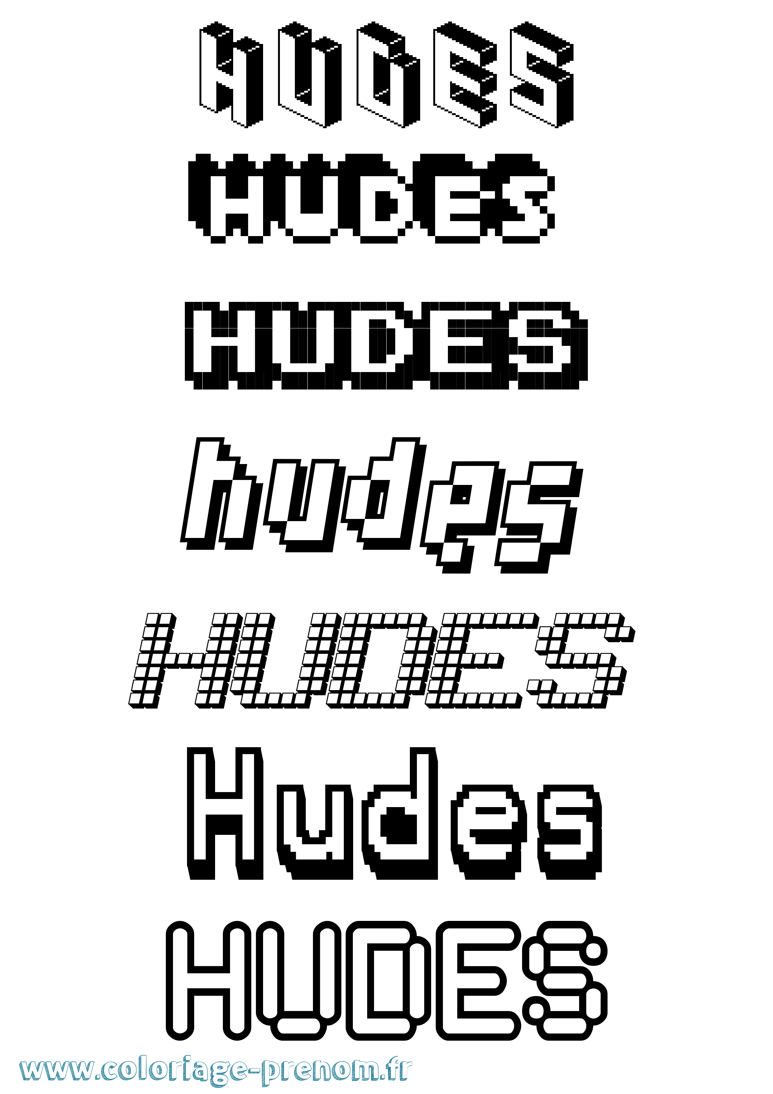 Coloriage prénom Hudes Pixel
