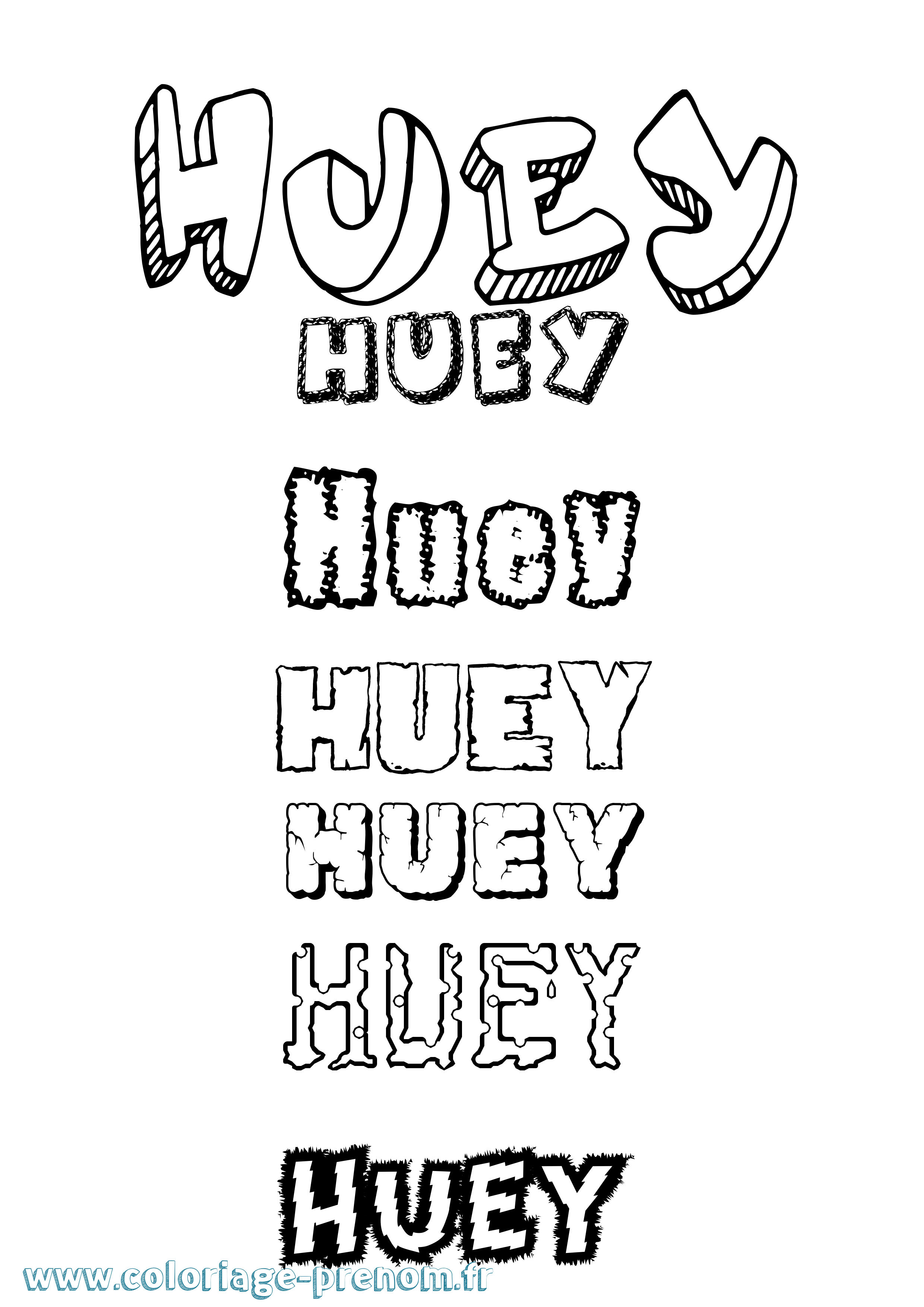 Coloriage prénom Huey Destructuré