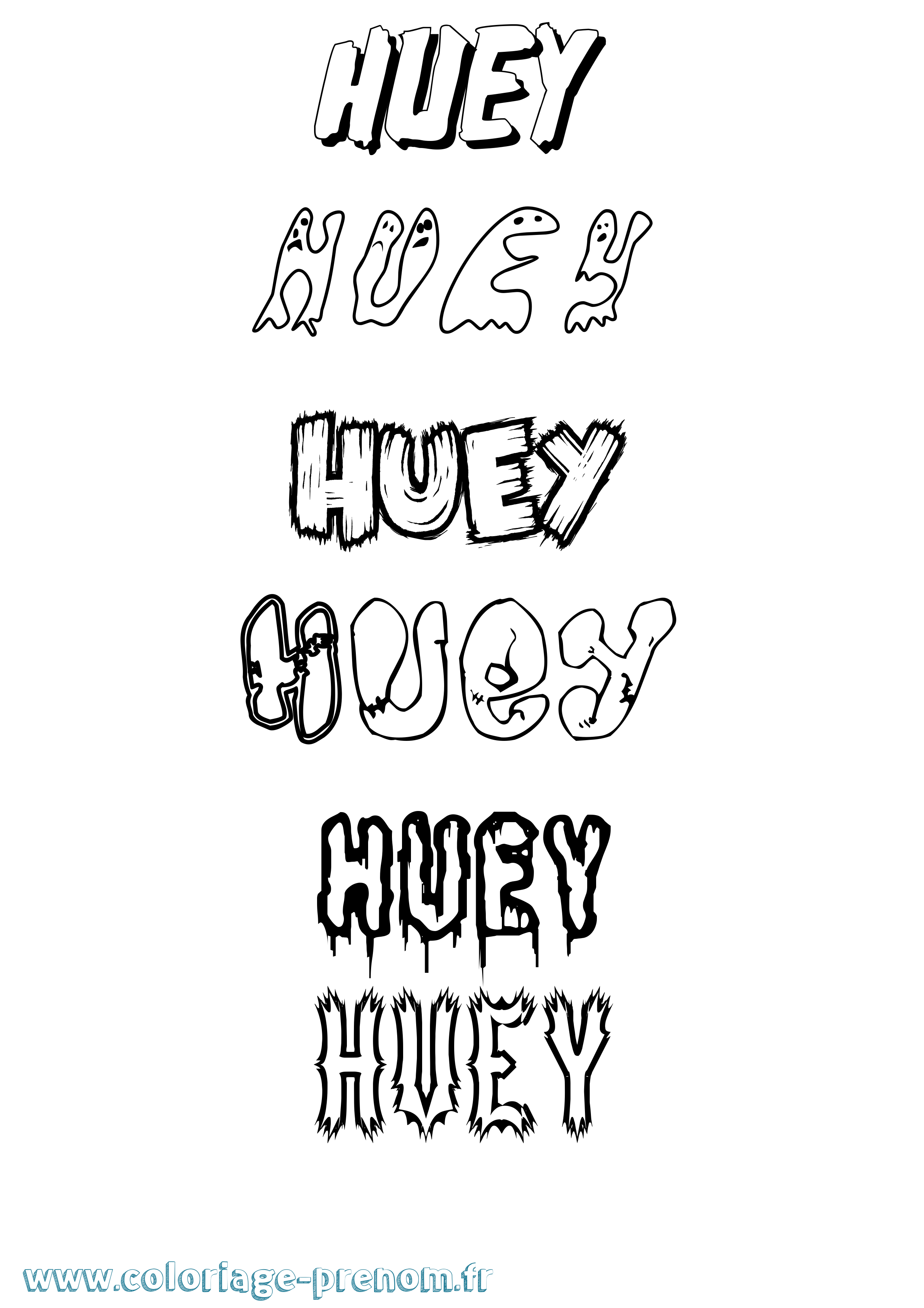 Coloriage prénom Huey Frisson