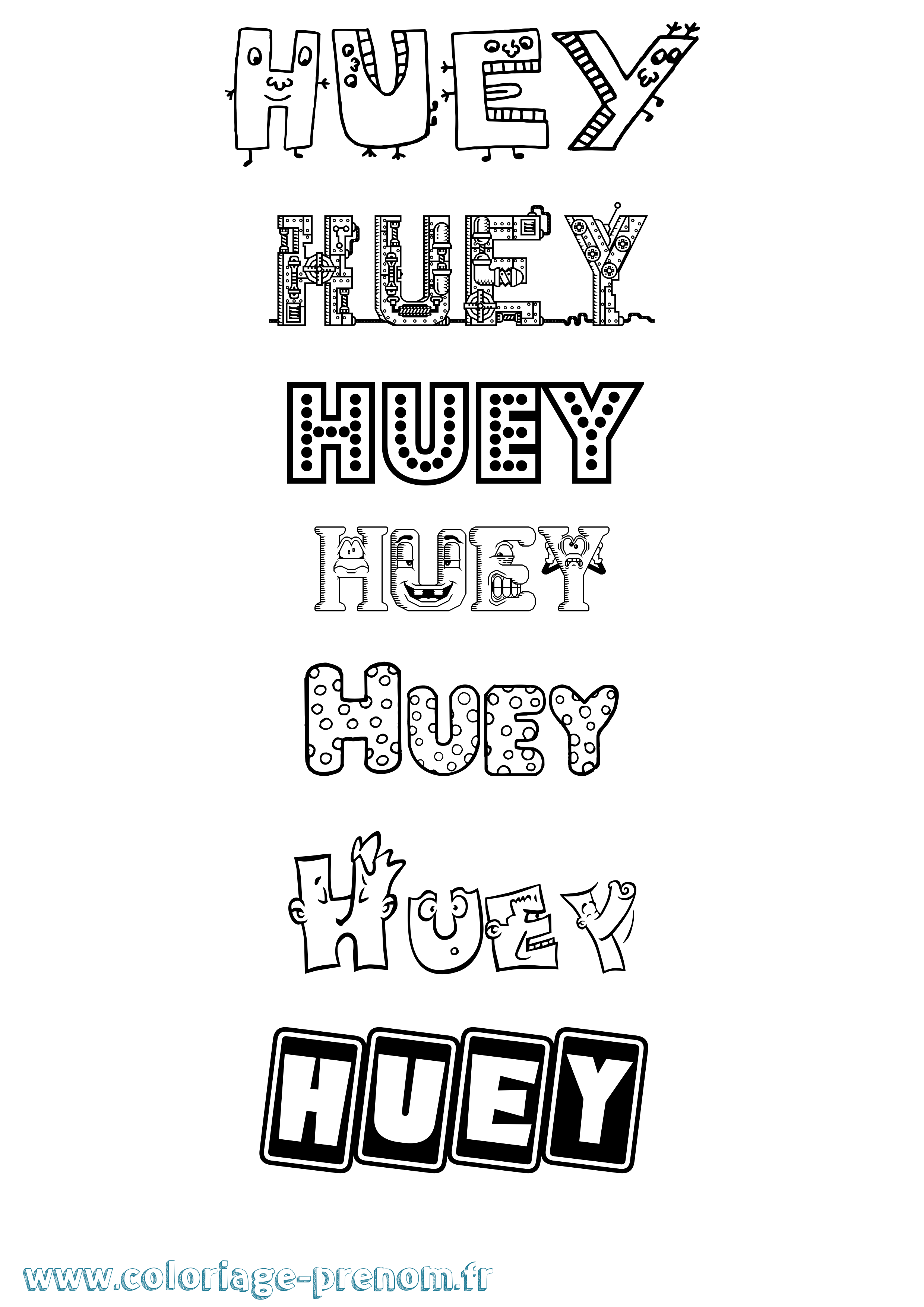 Coloriage prénom Huey Fun
