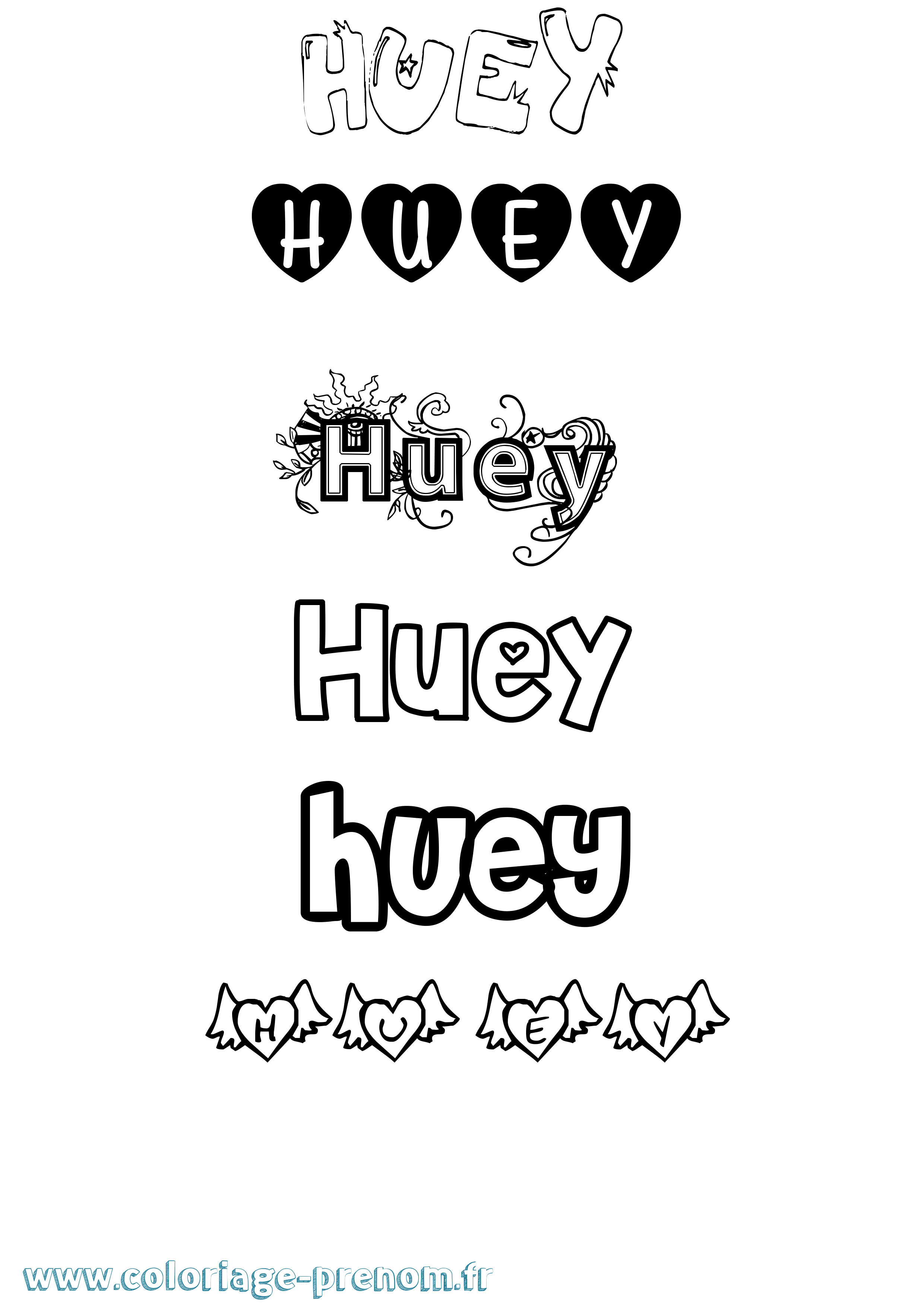 Coloriage Huey Girly Coloriage prénom Huey Girly