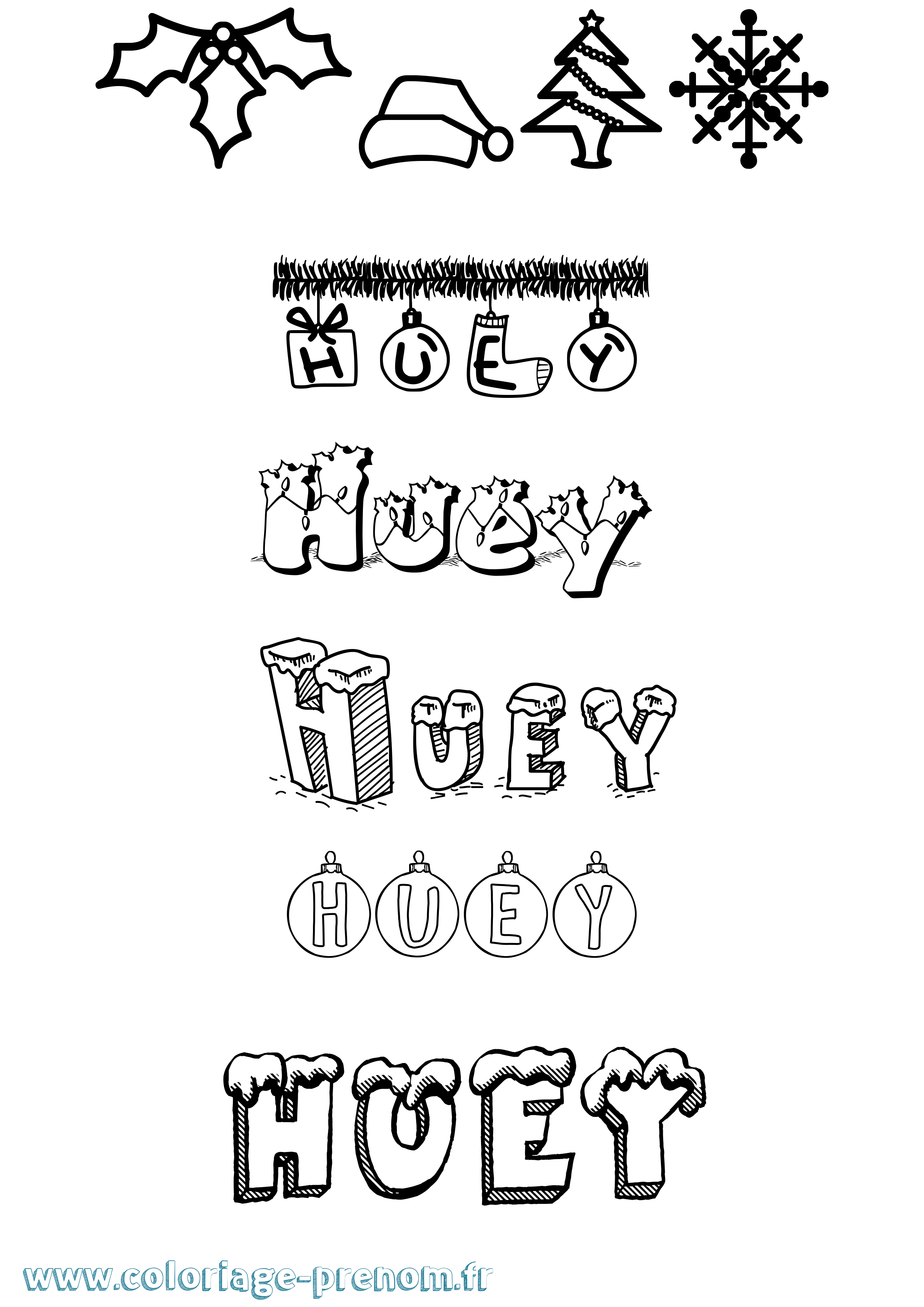 Coloriage Huey Noël Coloriage prénom Huey Noël
