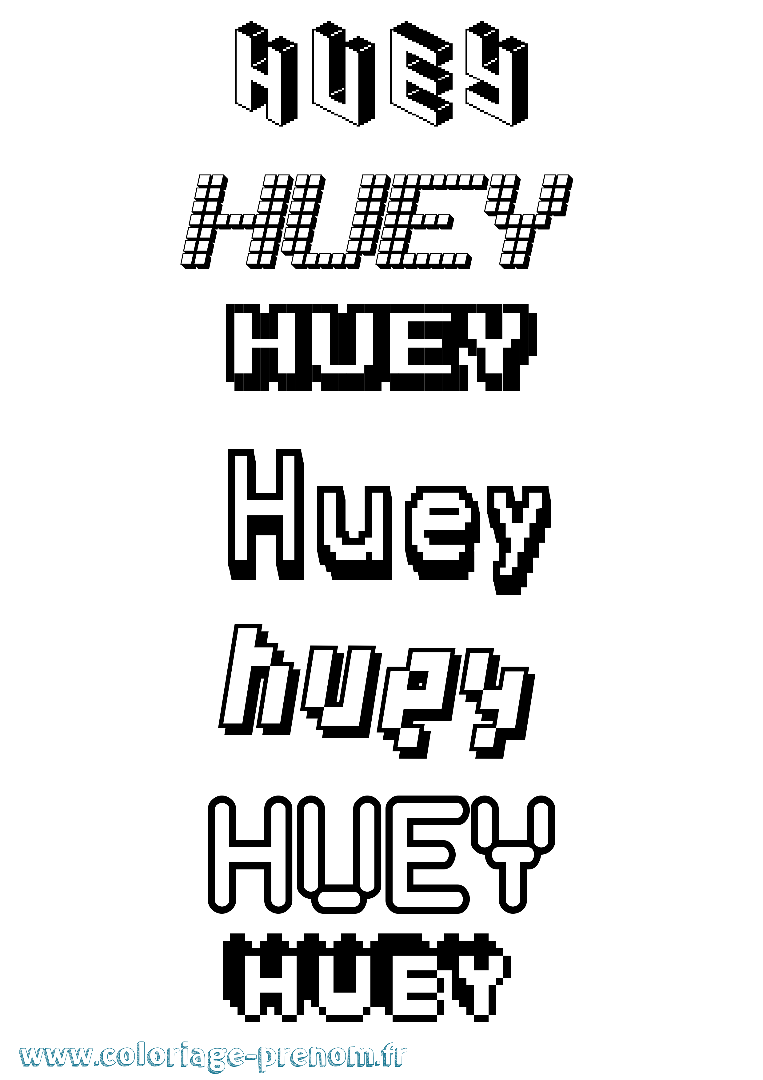 Coloriage prénom Huey Pixel