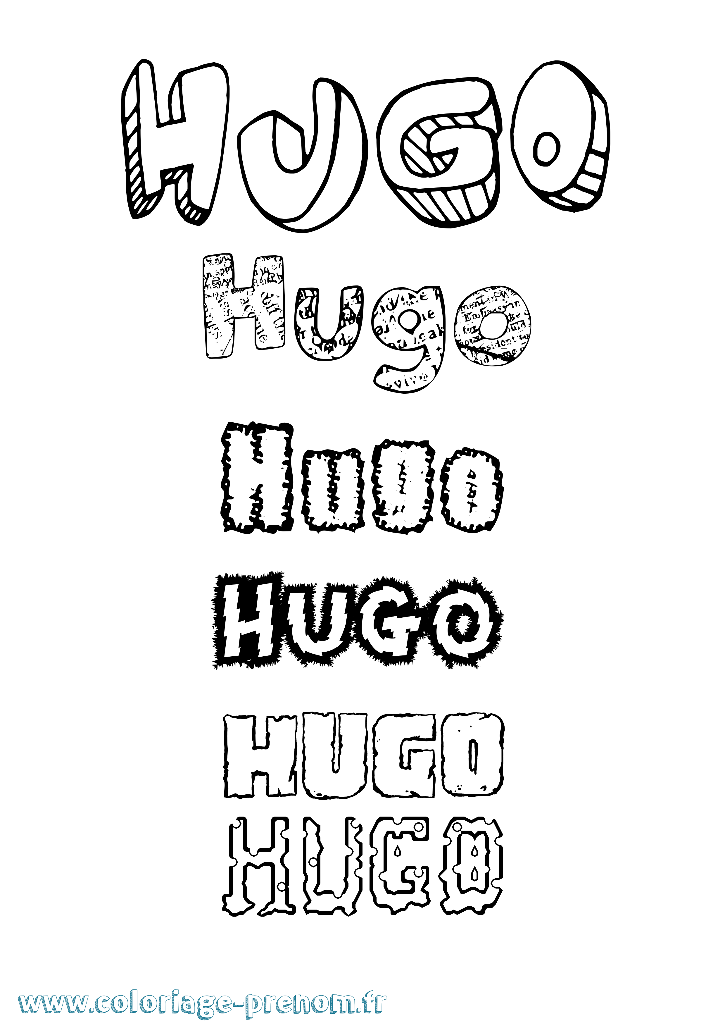 Coloriage prénom Hugo Destructuré