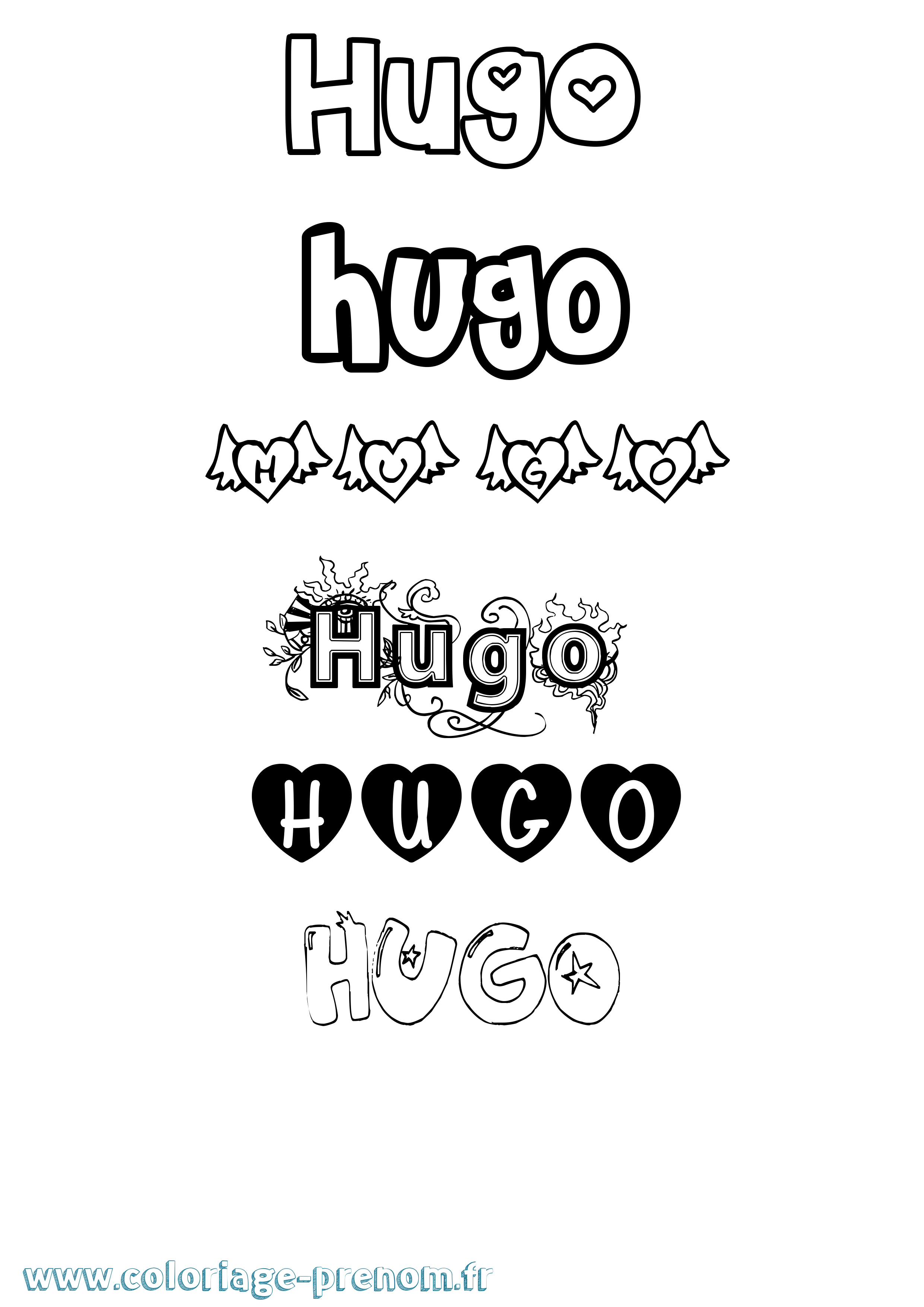 Coloriage prénom Hugo Girly